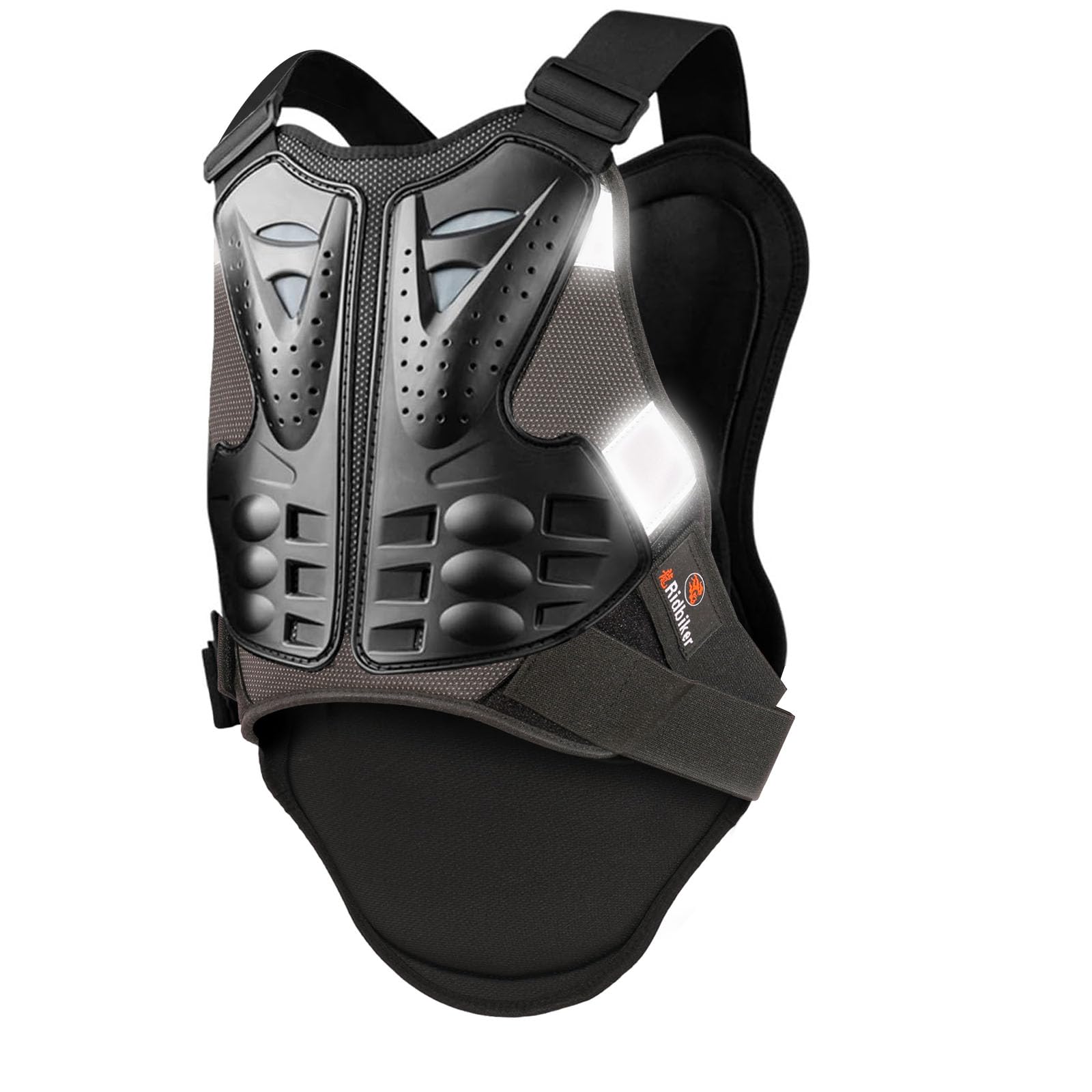 Men's Motocross Dirt Bike Chest Protector - Off-Road Racing Body Armor Vest with Reflective Design (Black, X-Large) - Protective Gear for Motorcycle & ATV Riding
