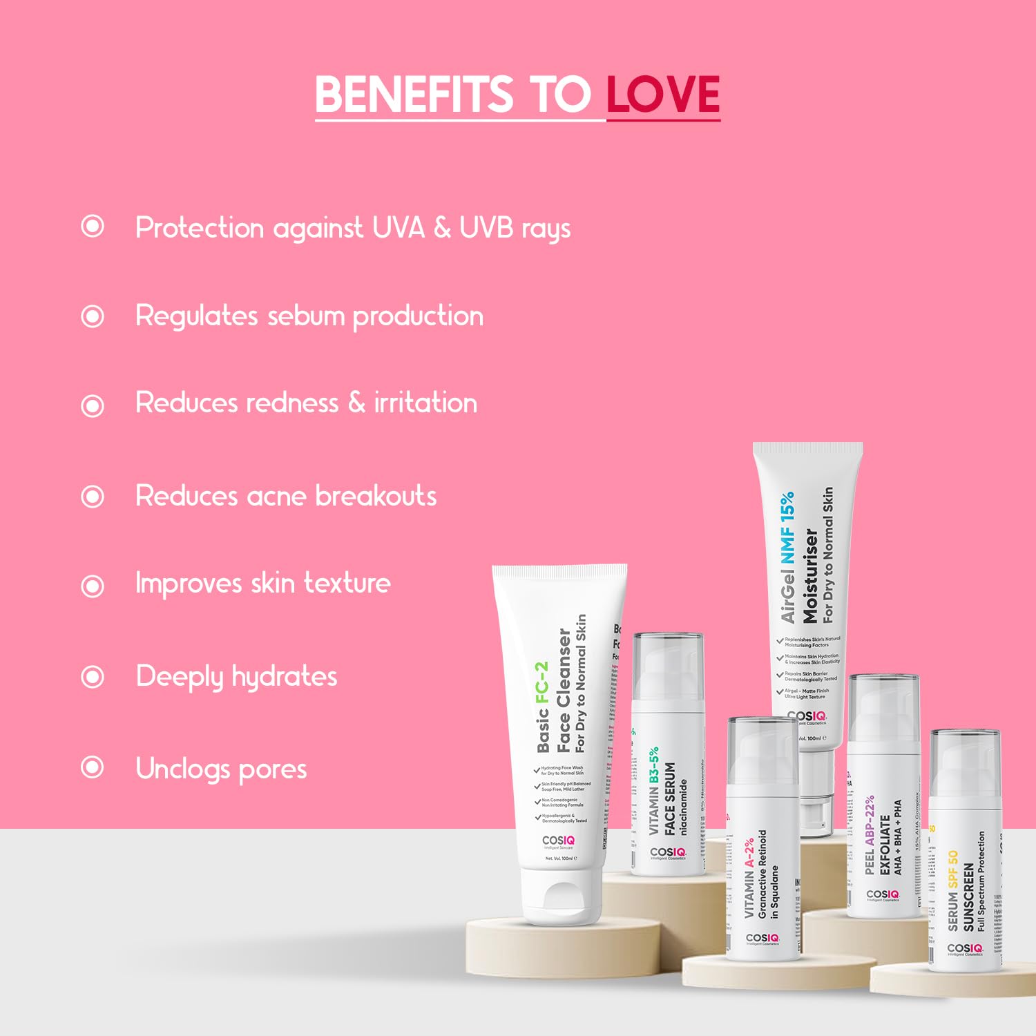 **Cos-IQ Complete Anti-Aging Skincare Kit for Dry Skin (30+ Years) – SPF 50 Sunscreen, 22% ABP Exfoliating Peel, 5% Niacinamide Serum, 15% AirGel Moisturizer, 2% Retinoid, FC-2 Face Wash – Daily Hydration & Wrinkle Reduction for Mature Skin**    *(Perfect for Dry Skin Care Routine, Sun Protection, Nighttime Repair & Anti-Aging Regimen)*