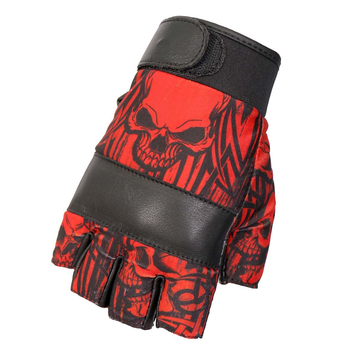 Hot Leathers GVM3010 Unisex Black 'Red Skull' Fingerless Biker Gloves - Small Size for Motorcycle Riding, Cosplay & Fashion