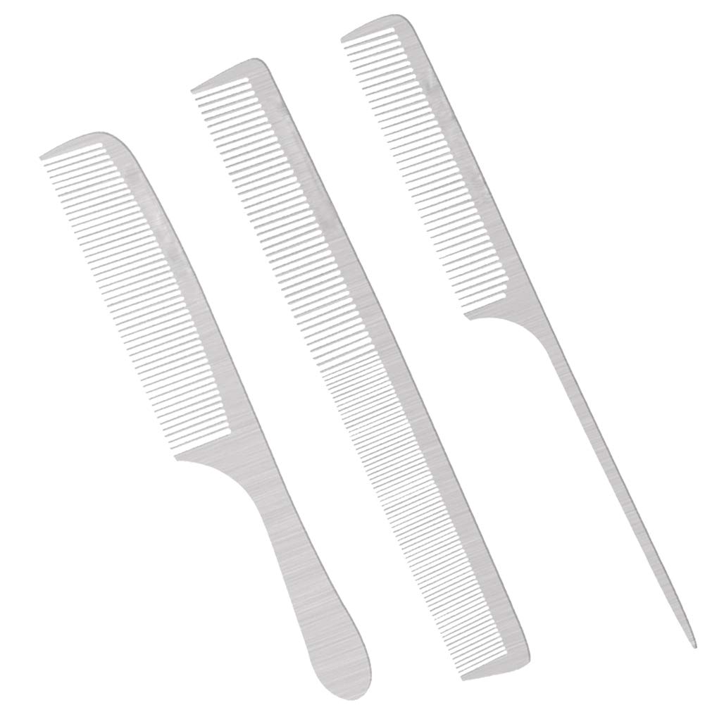 Premium Stainless Steel Hair Combs Set - Anti Static, Wide & Fine Teeth, Flat Top & Rat Tail Combs for All Hair Types - Perfect for Barber Styling, Detangling, and Salon Use