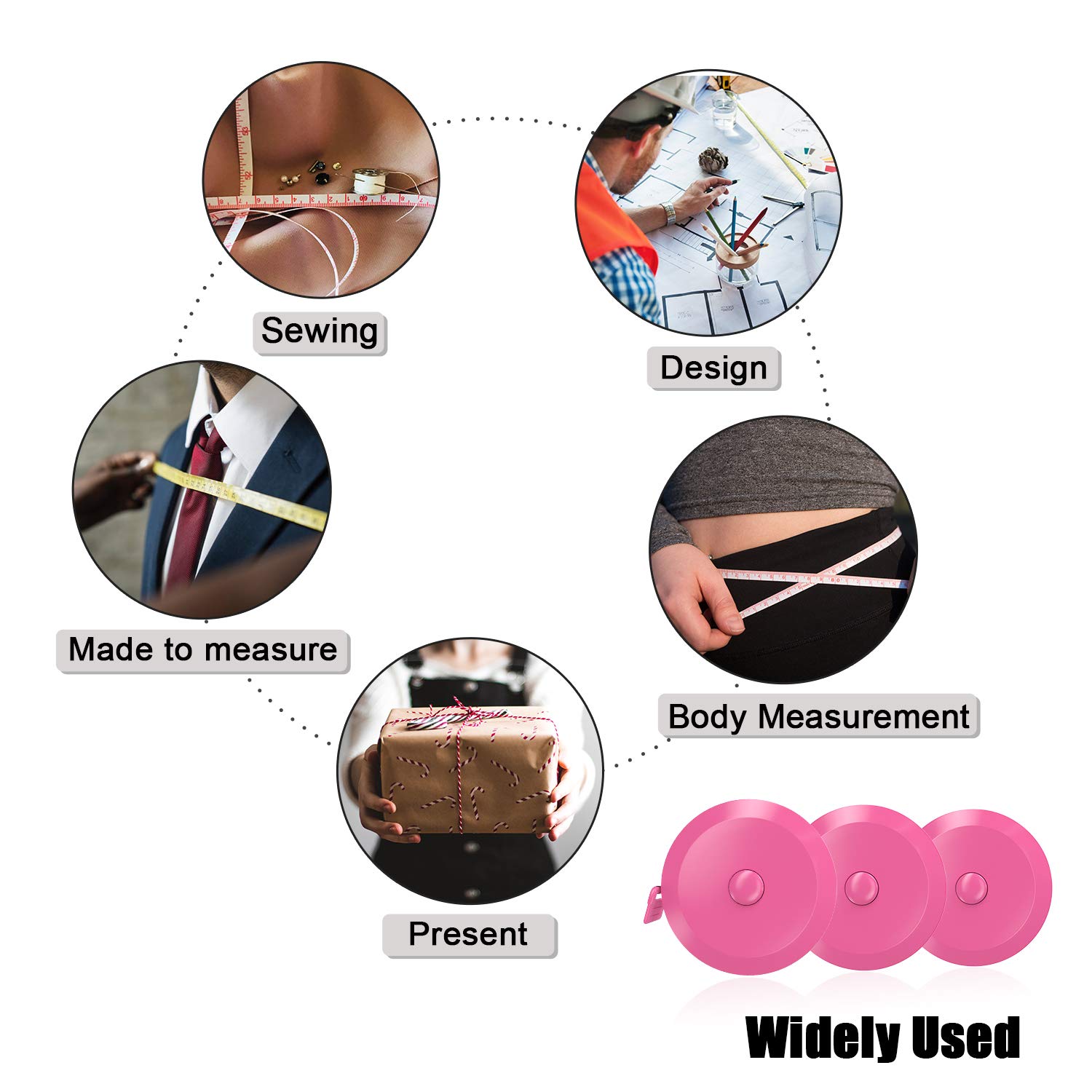 **DiCUNO 60-Inch Soft Retractable Measuring Tape (3-Pack, Pink) - Perfect for Tailoring, Sewing, Crafting & Body Measurements**