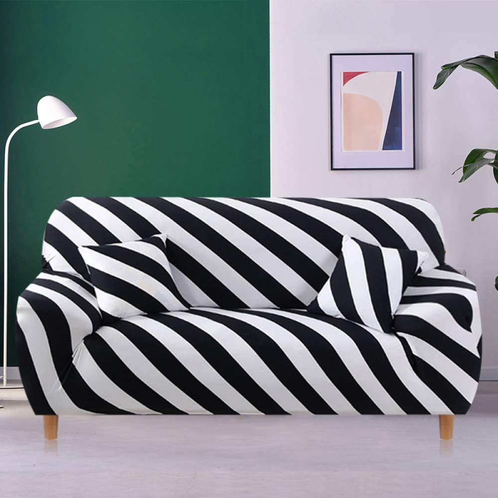 Elastic Stretch Sofa Slipcover - Universal L-Shaped Sectional Couch Cover for 1/2/3/4 Seater (190-230cm) - Black & White Stripes - Perfect for Living Room, Family Room & Home Theater