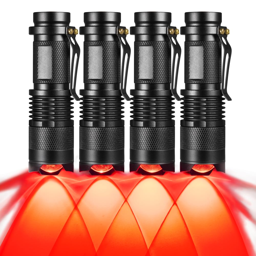 4 Pack Red LED Flashlight with 3 Modes - Perfect for Astronomy, Night Vision, Hunting & Outdoor Adventures | Compact & Durable for Camping, Hiking & Emergency Use