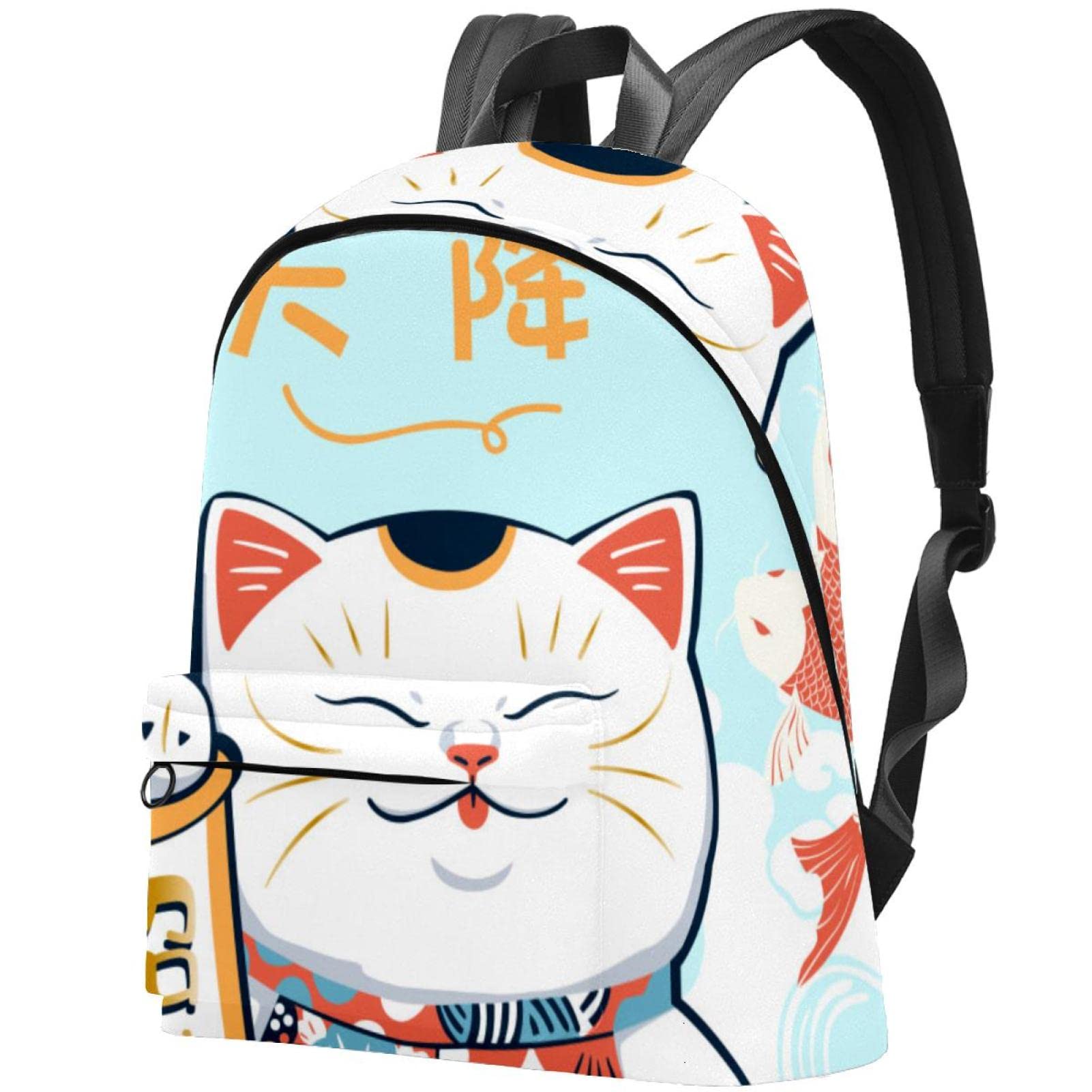 Stylish Canvas Backpack for College & Travel - Unisex Laptop Backpack with Plutus Cat Blue Print Design - Perfect for School, Work & Weekend Getaways