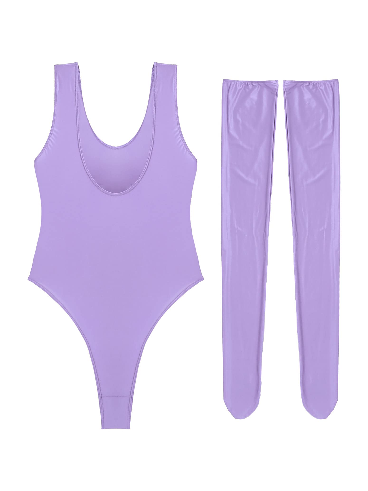 Shiny Spandex Leotard for Women - One Piece Swimsuit, High Cut Thong Workout Outfit with Stockings | Perfect for Dance, Yoga, Gym & Performance Costumes