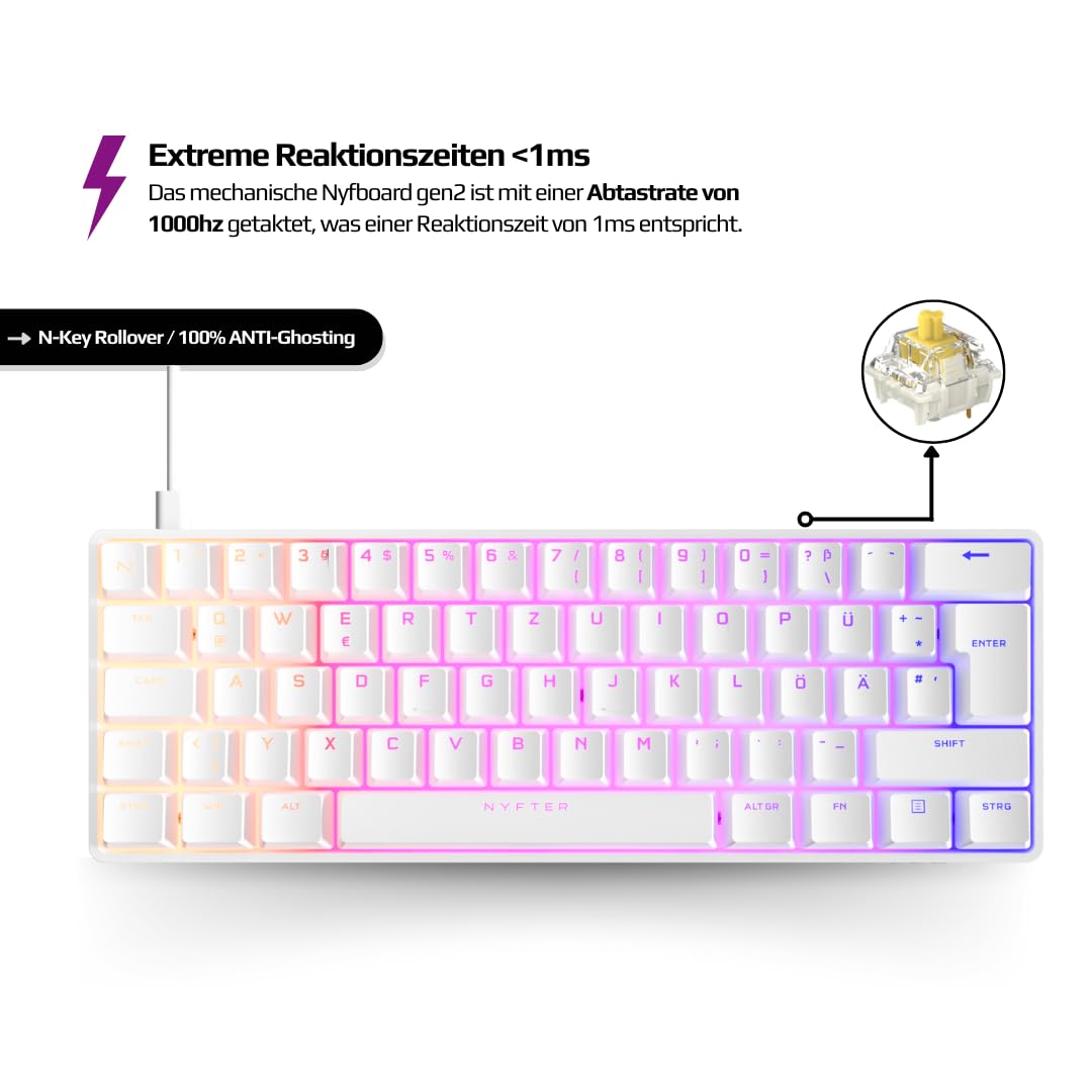 Nyfter 60% Gaming Keyboard - Hot-Swappable RGB Mechanical with Gateron Yellow Switches for PC Gamers