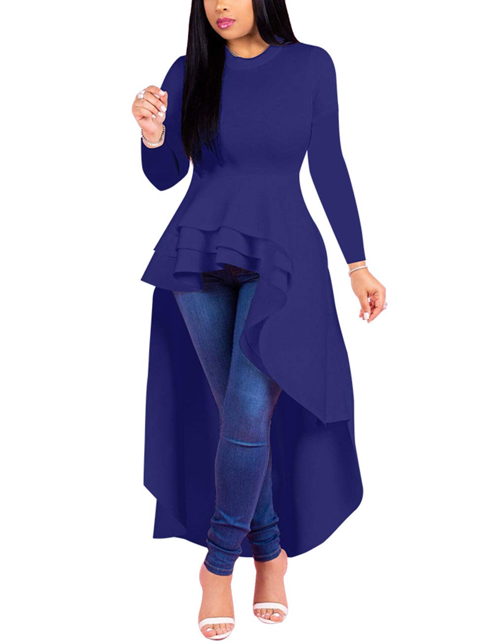 Lrady Women's Casual Shirt Dress - Asymmetrical Peplum Tops with High Low Ruffle Hem, Long Tunic Dresses for Work, Date Night & Spring Outfits