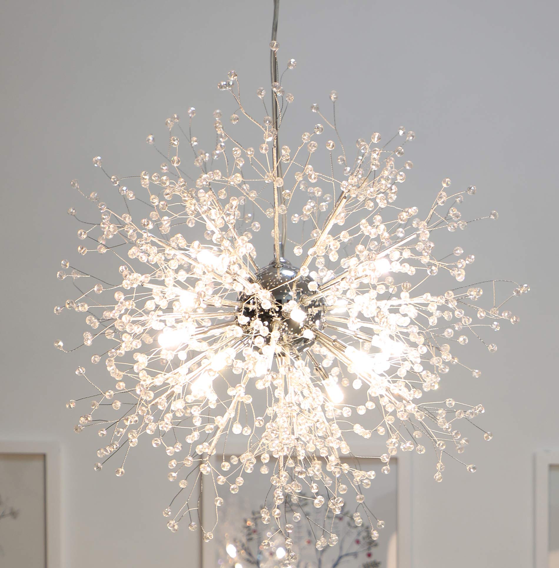 GDNS Firework LED Chandelier - 23.5 Inch Stainless Steel Crystal Pendant Ceiling Light Fixture for Dining Room, Living Room & Bedroom Lighting