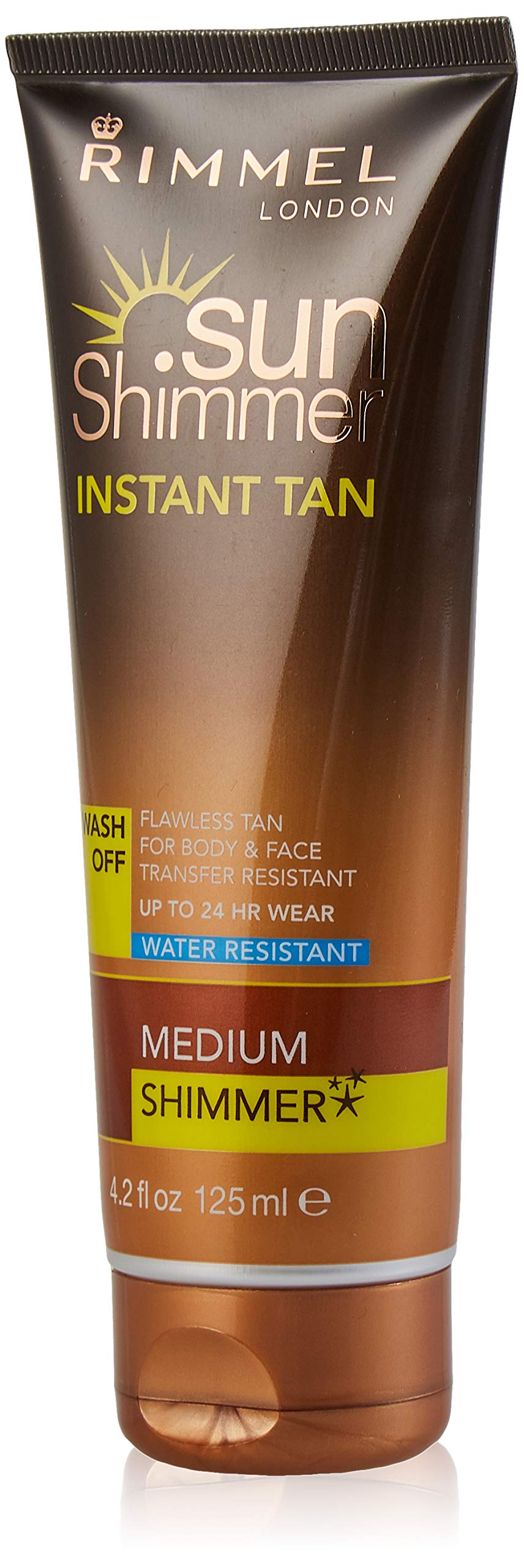 Rimmel Sunshimmer Water Resistant Instant Tan Wash Off Shimmer - Medium | Self-Tanning Lotion for a Natural Glow | Perfect for Beach, Pool & Summer Vacations