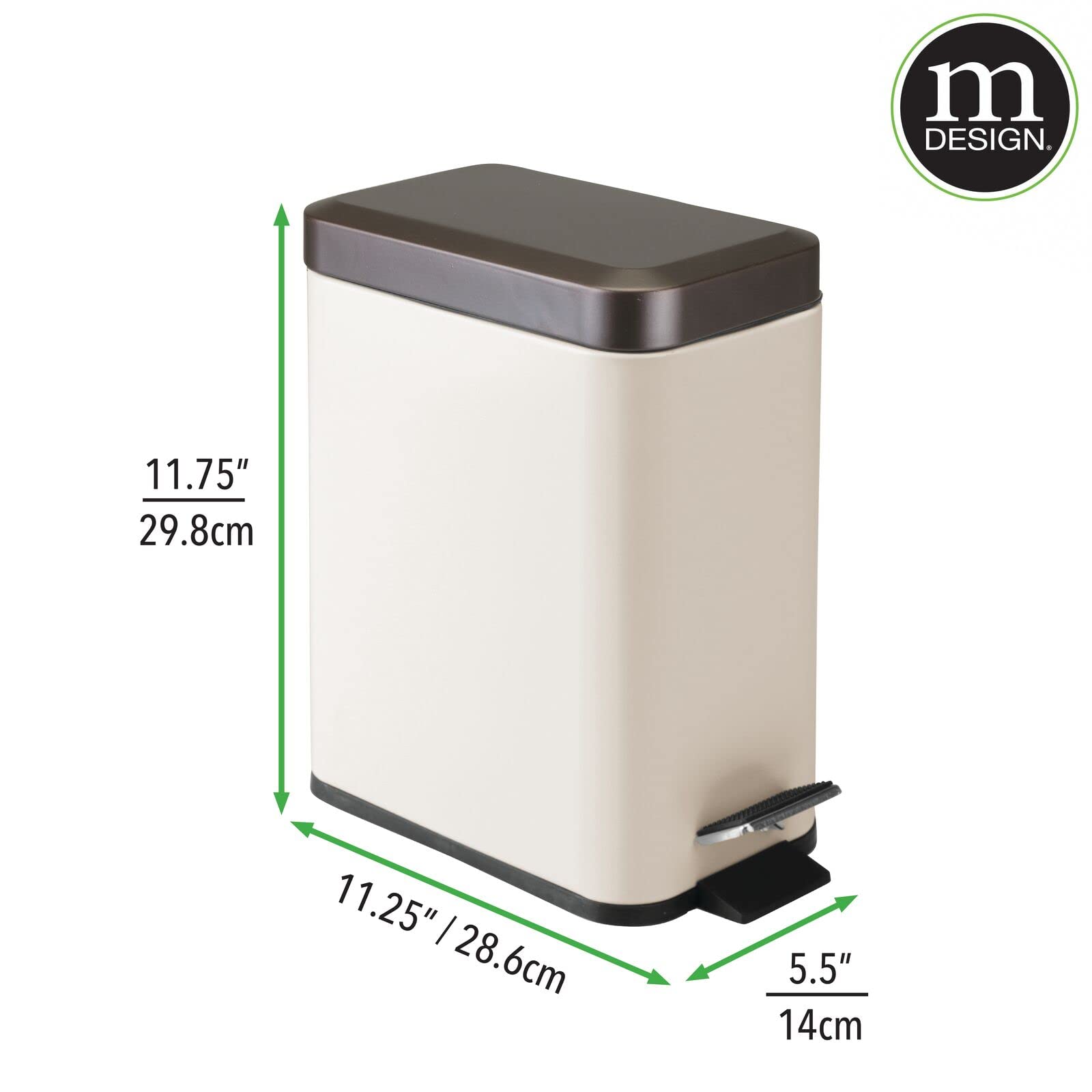 mDesign 1.3 Gallon Small Modern Rectangle Step Trash Can with Lid - Compact Metal Garbage Bin with Removable Liner Bucket & Handle for Bathroom, Kitchen, Office, Craft Room, Garage - Vanilla Bronze Finish | Perfect for Small Spaces, Under Sink, Vanity & Home Organization
