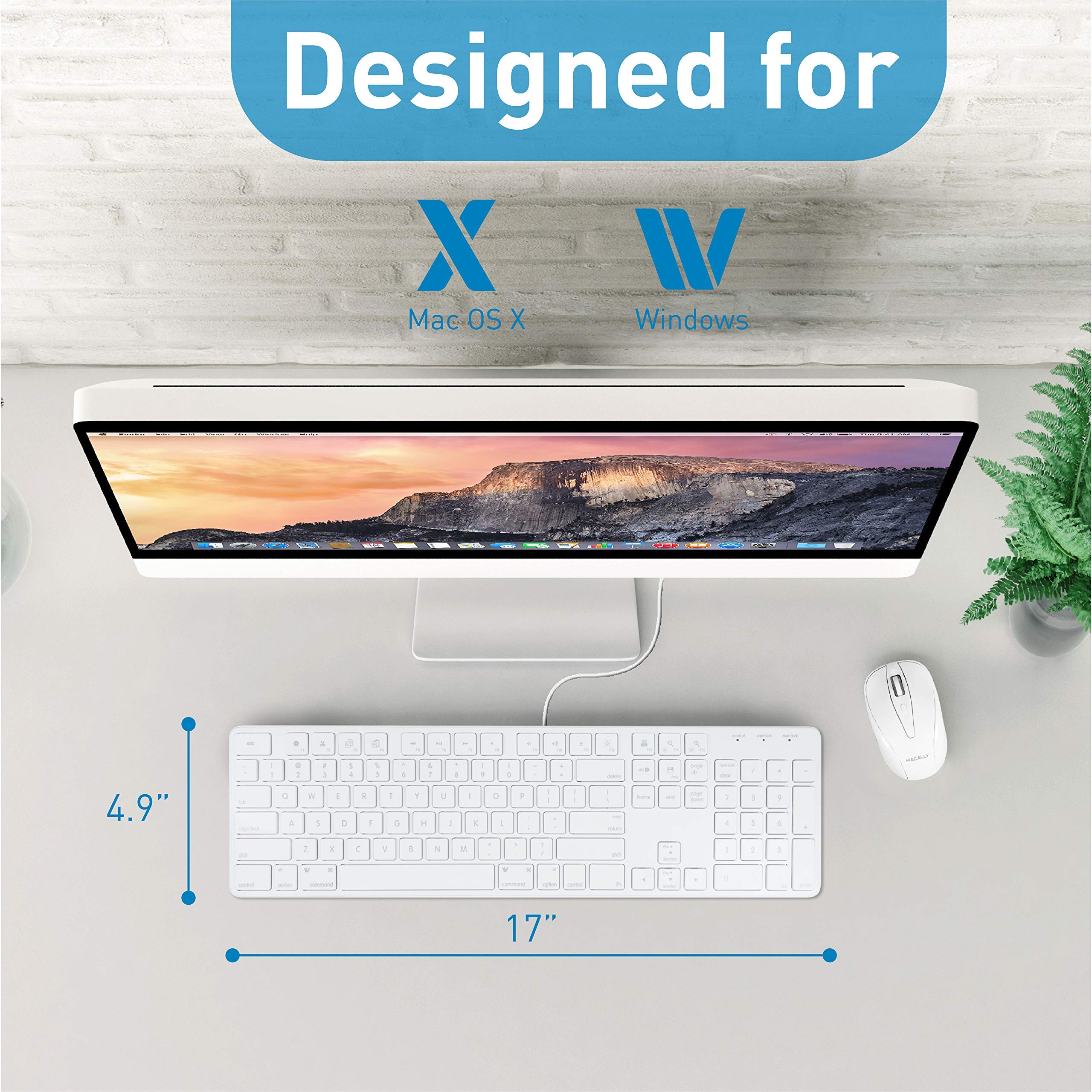 Macally Slim Wired Keyboard and Silent Wired Mouse Combo - Classic Apple Style Keyboard and Mouse Set for Mac & PC | Perfect for Office, Home & Gaming Use