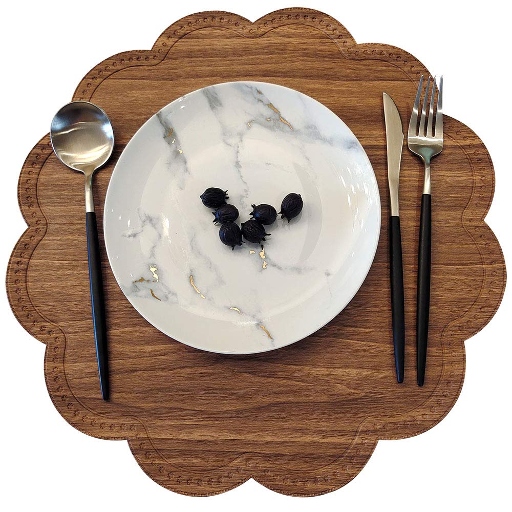 6-Pack Round Waterproof Placemats for Dining Table - Non-Slip Washable PU Table Mats for Kitchen & Home Decor (Wood Brown) | Perfect for Everyday Meals, Dinner Parties & Spill Protection