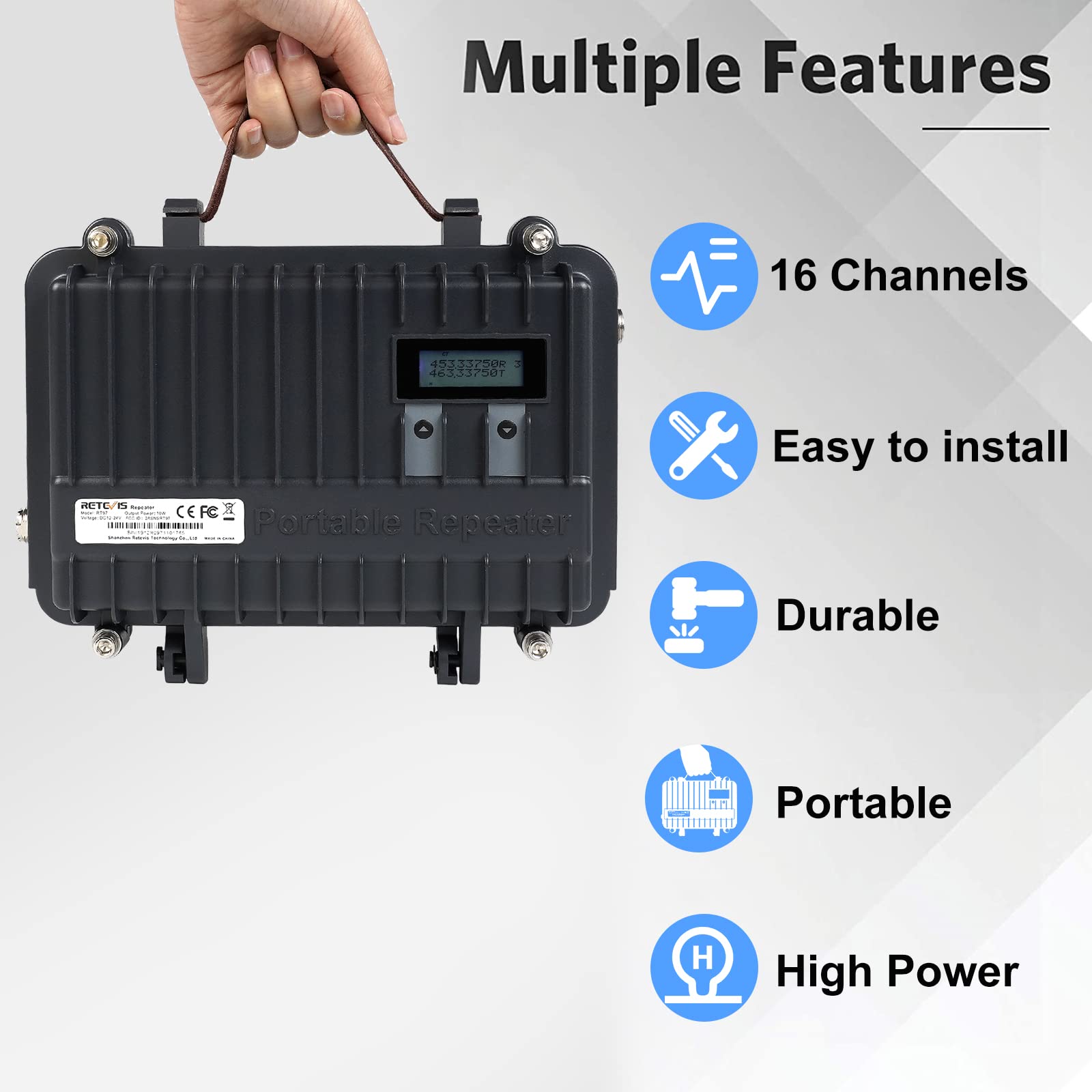 Retevis RT97 Portable Repeater Kit & RT29 Long Range Walkie Talkies Set - Full Duplex Custom Frequency Radio Repeater (1 Pack) + 16-Channel Rugged Two-Way Radios (2 Pack) with Antenna - Ideal for Outdoor Adventures, Construction Sites, and Emergency Communications