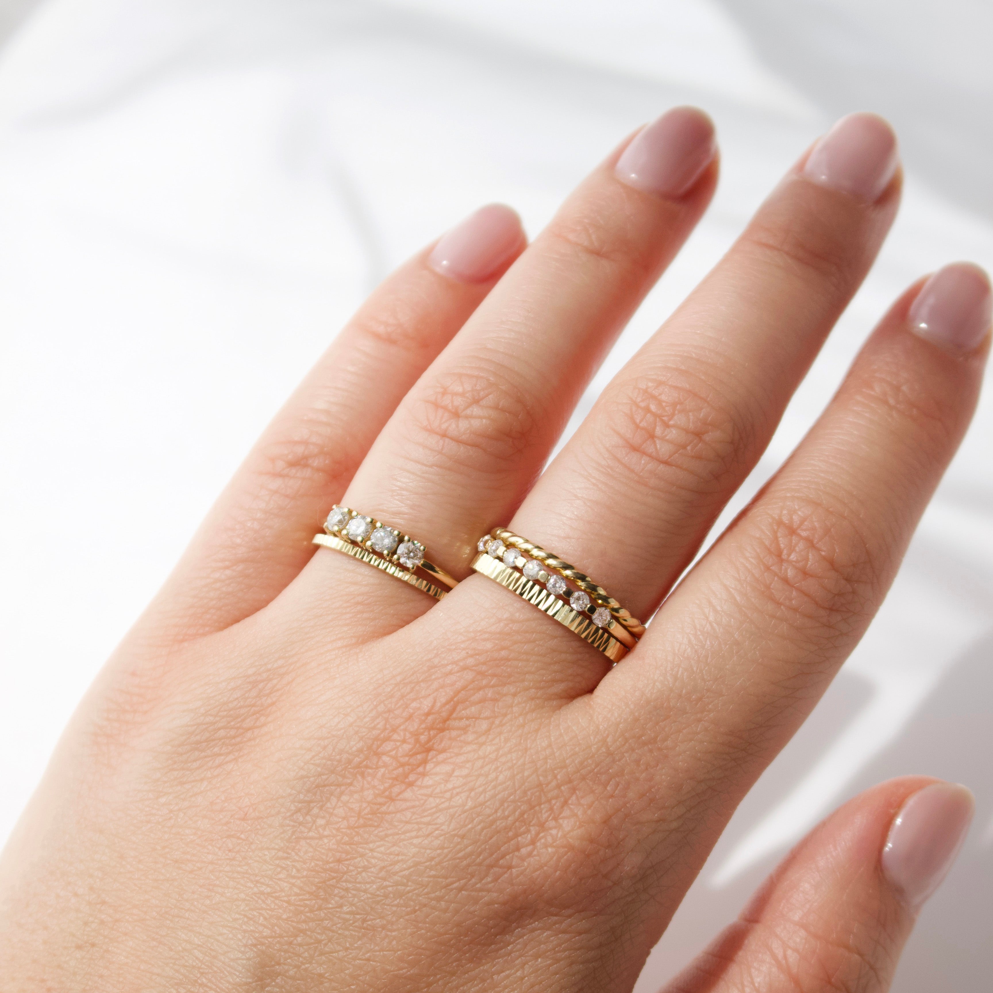 Hyacinth Diamond Cut Band Ring - Elegant Stackable Jewelry for Women, Perfect for Weddings, Anniversaries & Everyday Wear