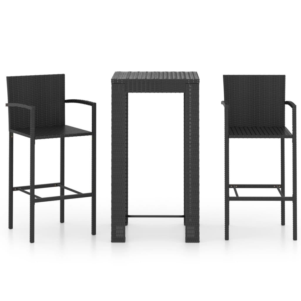 vidaXL 3-Piece Black Poly Rattan Bar Set - Weatherproof Outdoor Patio Furniture with Powder-Coated Steel Frame & Square Bar Table - Perfect for Backyard, Garden, Poolside & Terrace Dining