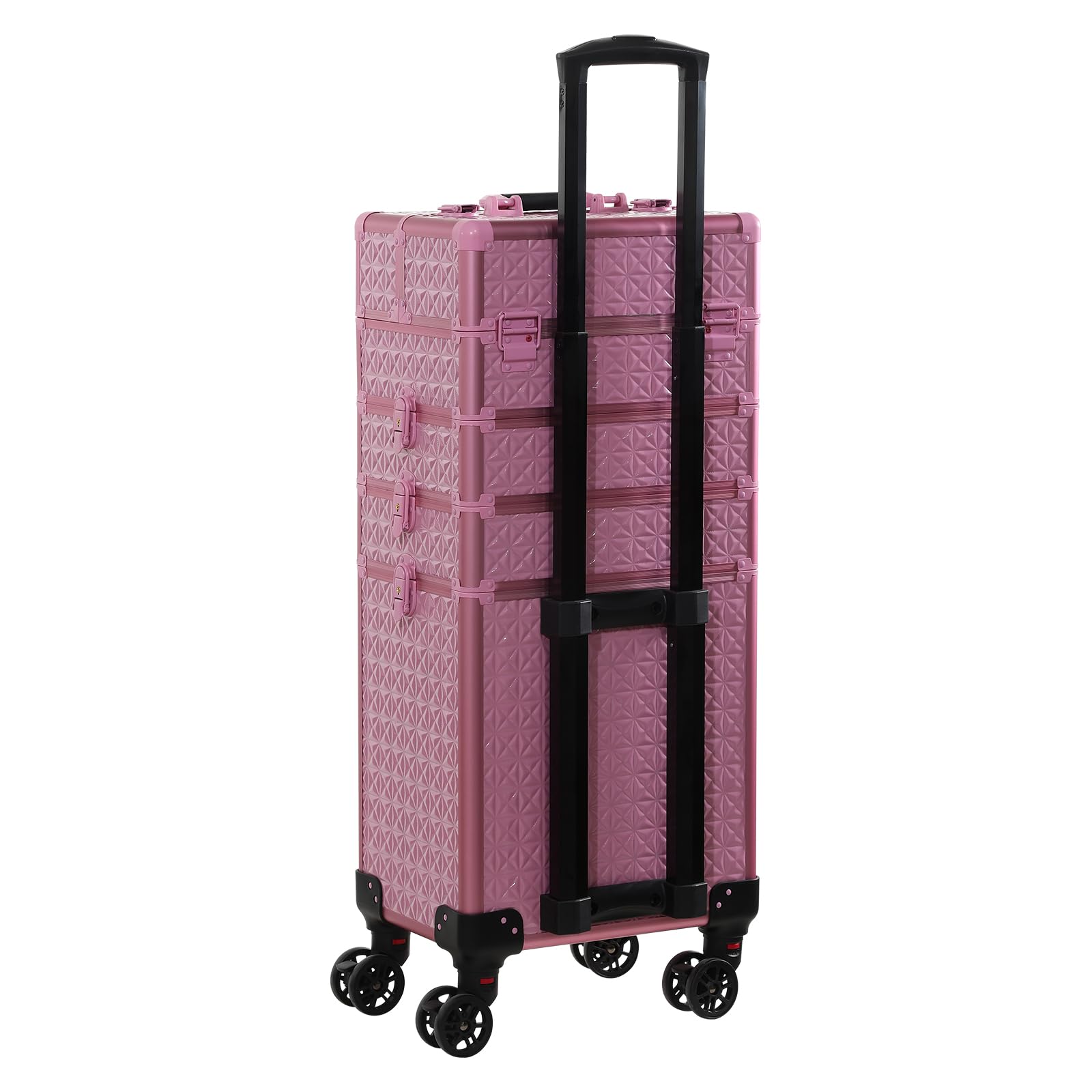 4-in-1 Rolling Train Case - Professional Portable Makeup Organizer with Trolley Cart | Cosmetic Storage & Travel Case for Makeup Artists (Pink) | Perfect for Salon, Home Use & On-the-Go Beauty Professionals