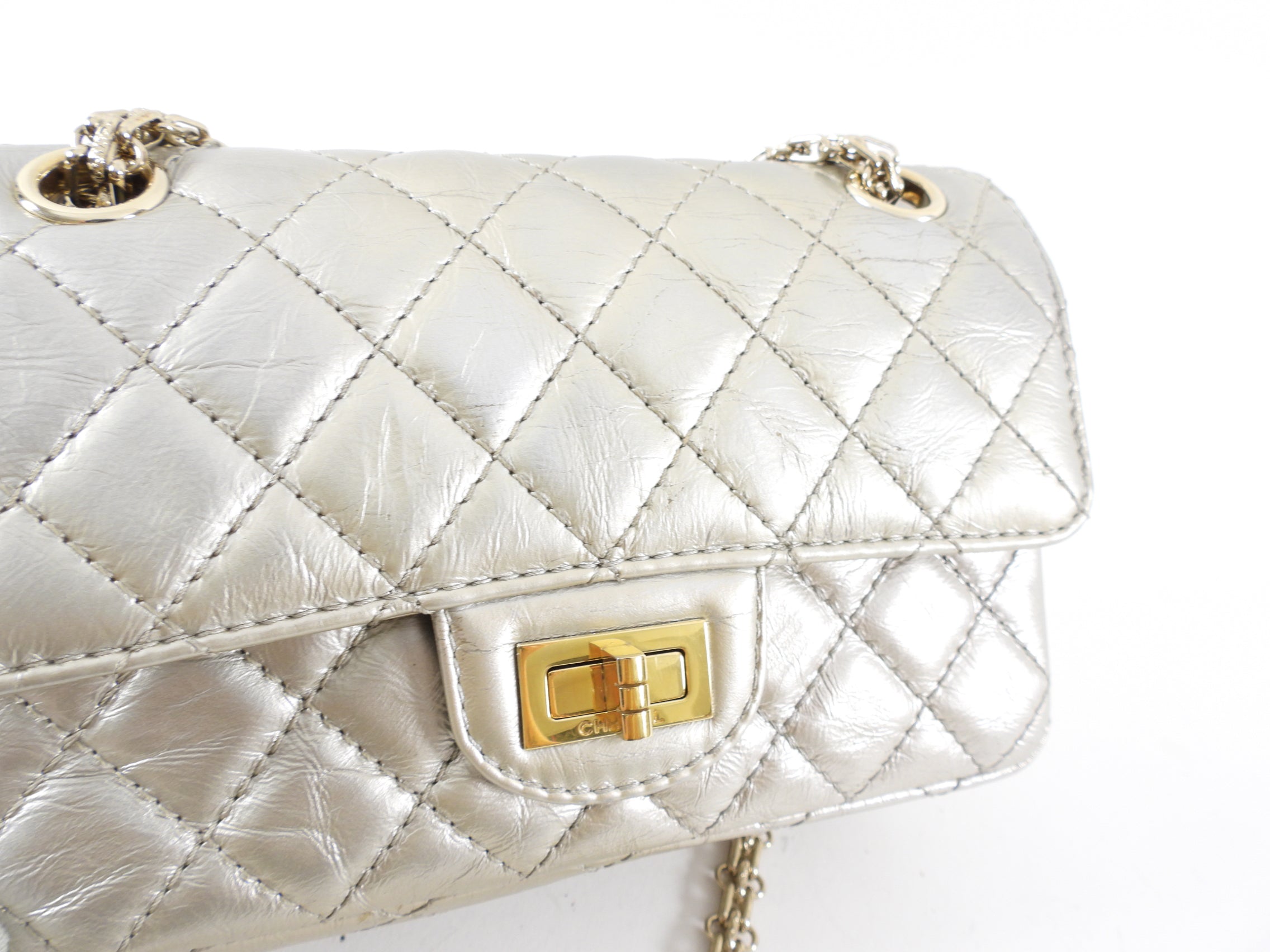 Chanel Silver Aged Leather Mini 2.55 Reissue Flap Bag - Vintage Luxury Handbag for Women, Perfect for Evening Parties & Special Occasions