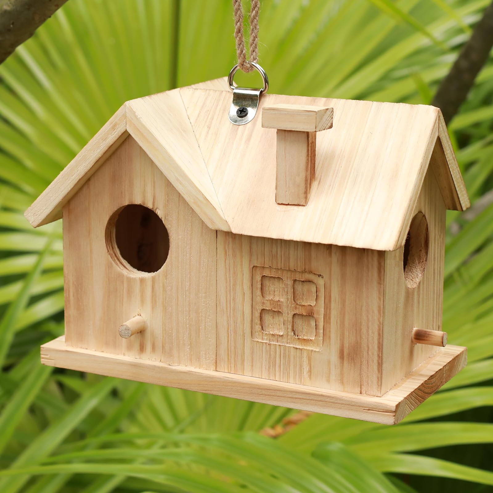 STARSWR Unfinished Wooden Hanging Bird House for Outdoors - DIY Paintable Birdhouse for Small Birds & Hummingbirds - Weatherproof Shelter with Easy Cleaning - Perfect for Garden, Patio, and Backyard Decoration
