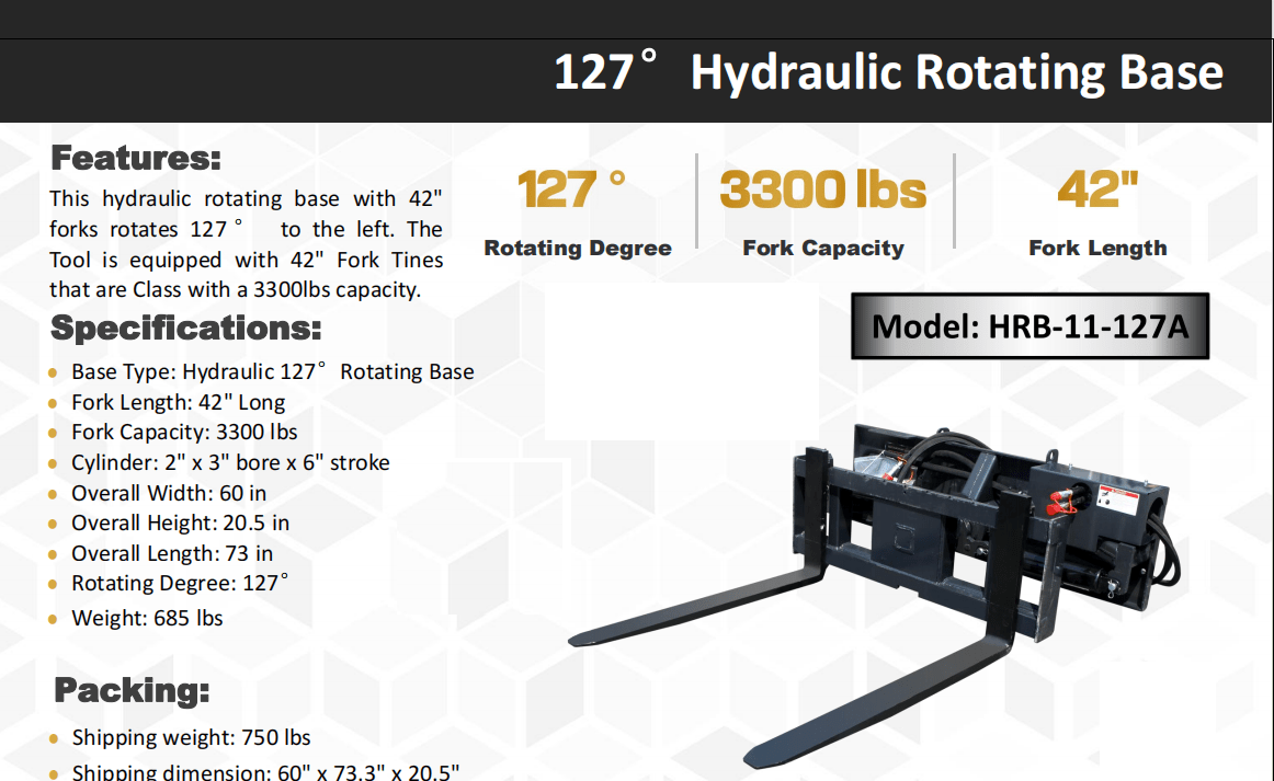 127° Rotating Skid Steer Pallet Forks - 42