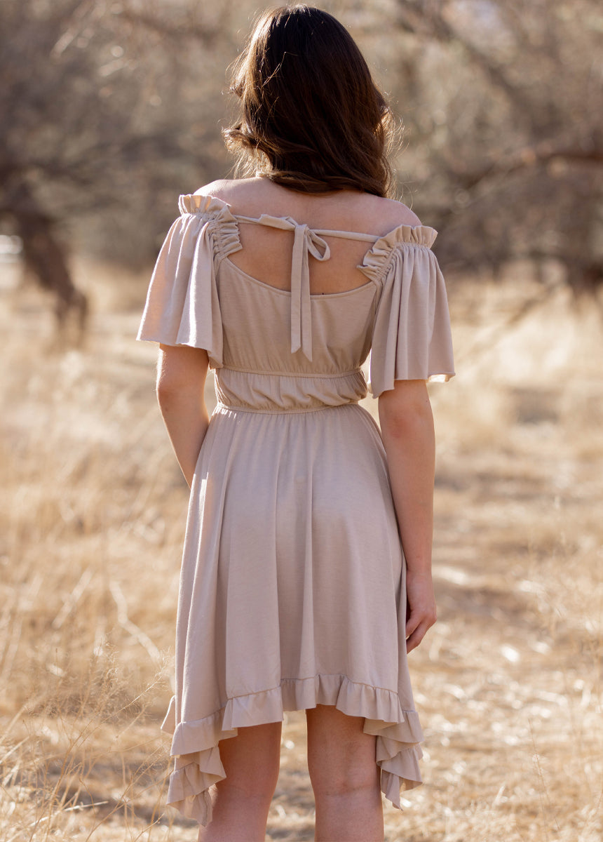Elegant Fran Dress in Light Taupe - Women's Casual & Party Wear for Date Nights, Weddings & Special Occasions