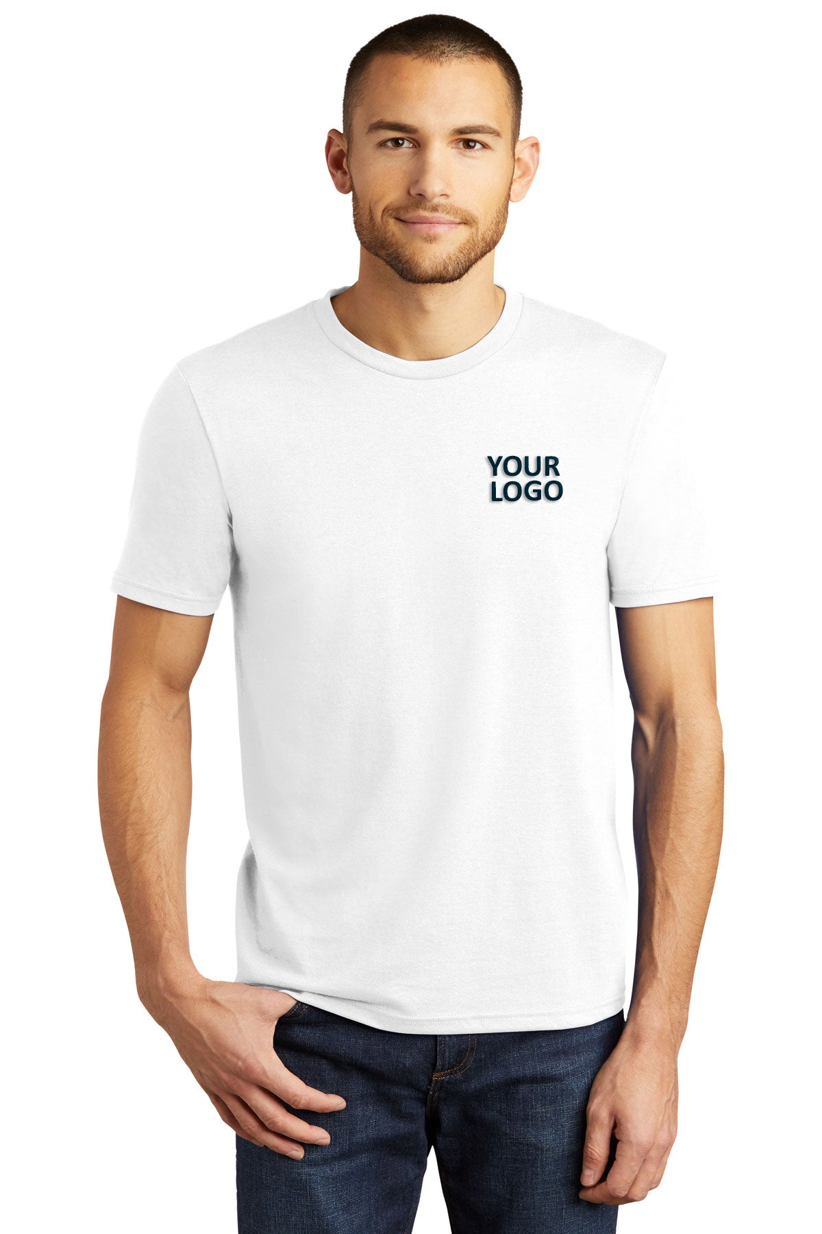 District Made Men's Perfect Tri Crew T-Shirt - Soft Cotton Tee for Casual Wear, Gym & Everyday Comfort - White