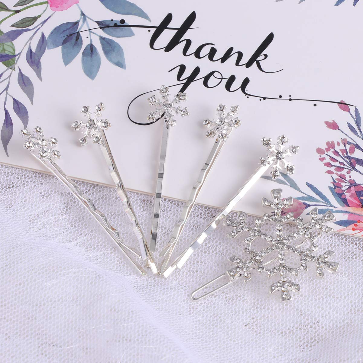 Beaupretty 6-Piece Rhinestone Snowflake Hair Clips - Silver Winter Wedding Hairpins & Bobby Pins for Women & Girls | Christmas Party, Bridal, and Holiday Hair Accessories