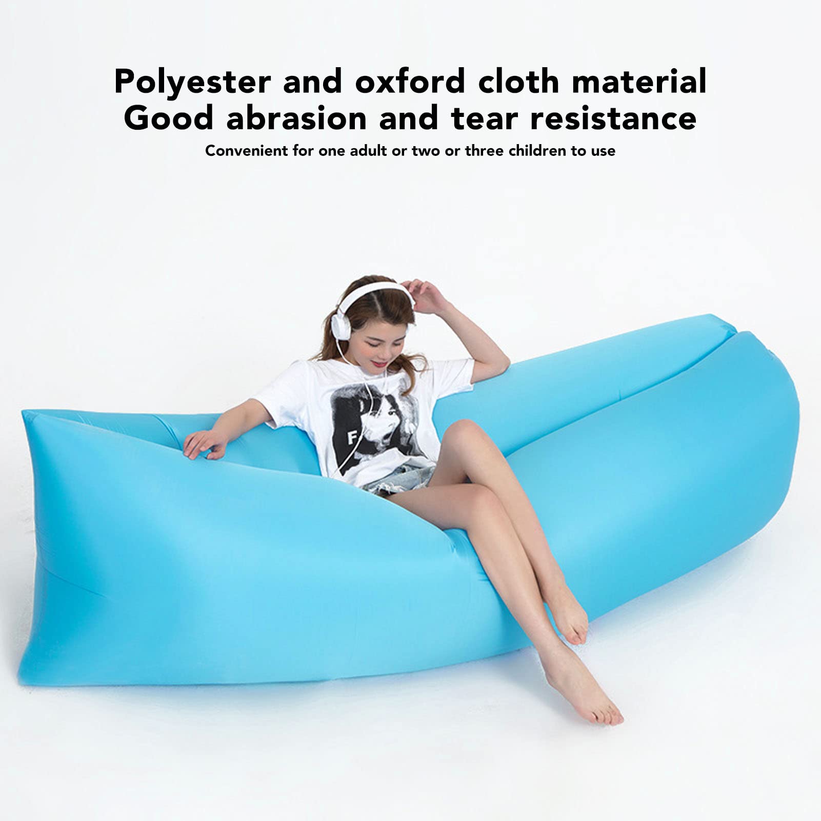 Portable Inflatable Couch for Camping - Foldable Air Sofa with Storage Bag (Sky Blue) - Outdoor & Travel Use
