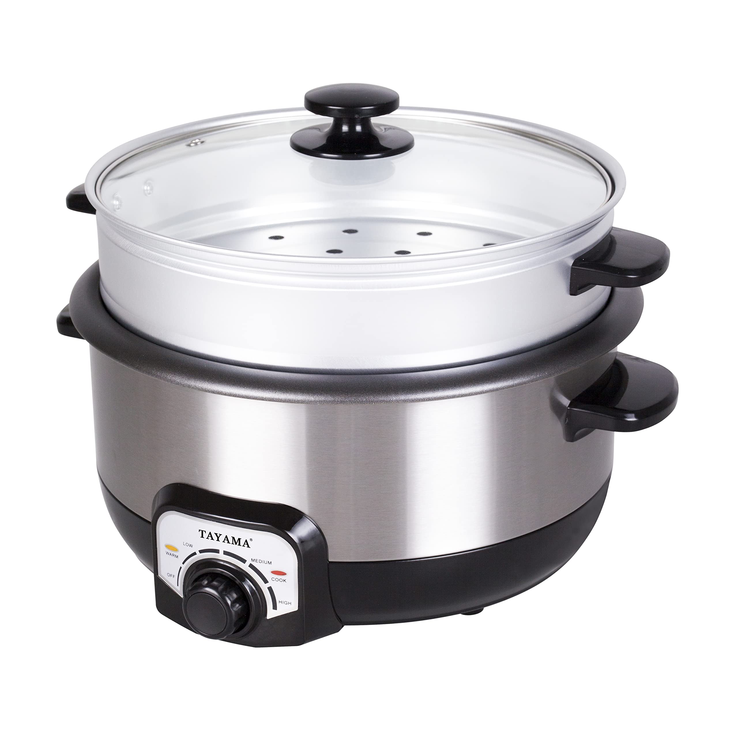 Tayama TMC-130SB 3 Quart Electric Non-Stick Hot Pot Multi-Cooker with Steamer & Glass Lid - Perfect for Soups, Stews & Family Meals | Black
