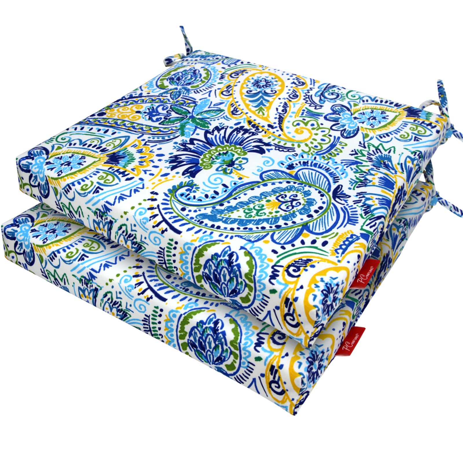 Water-Resistant 18.5 x 16 Inch Outdoor Patio Cushions - Square Chair Pads for Garden Furniture - Blue Paisley Design - Perfect for Backyard, Deck, and Poolside Relaxation