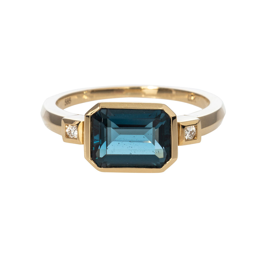 14K Yellow Gold London Blue Topaz & Diamond Ring for Women - Elegant Jewelry Gift for Engagement, Anniversary & Special Occasions