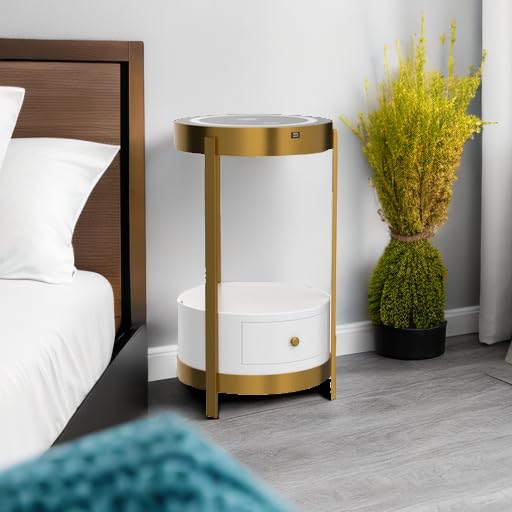 Gold Smart LED Nightstand with White Drawers - 14