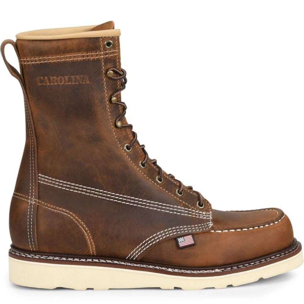 Carolina AMP USA 8 Inch Men's Soft Moc Toe Work Boots - American Made Leather Upper, Oil & Slip Resistant Outsole, Comfortable Poron Insole - Perfect for Construction, Landscaping & Outdoor Work