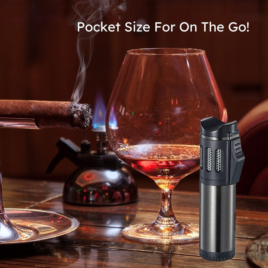 Premium Artemis Triple Torch Cigar Lighter in Gunmetal Finish - Windproof Butane Lighter for Cigars, Cigarettes & Outdoor Use - Perfect for Smoking Enthusiasts & Gifts