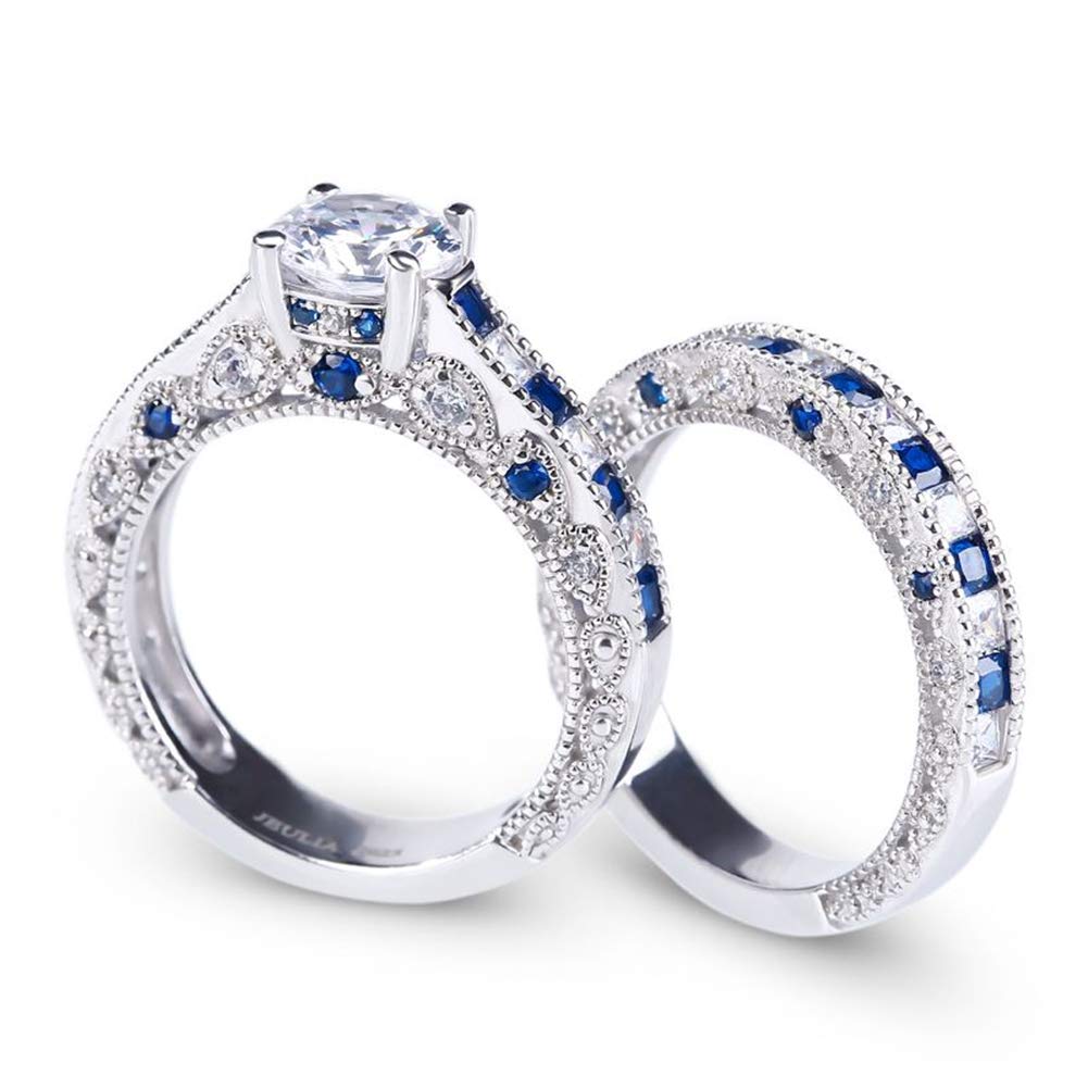 Jeulia CZ Solitaire Engagement Rings for Women - Halo Vintage Round Cut Sterling Silver Wedding Band Set with Jewelry Box - Perfect for Anniversary, Promise, and Bridal Jewelry Gifts