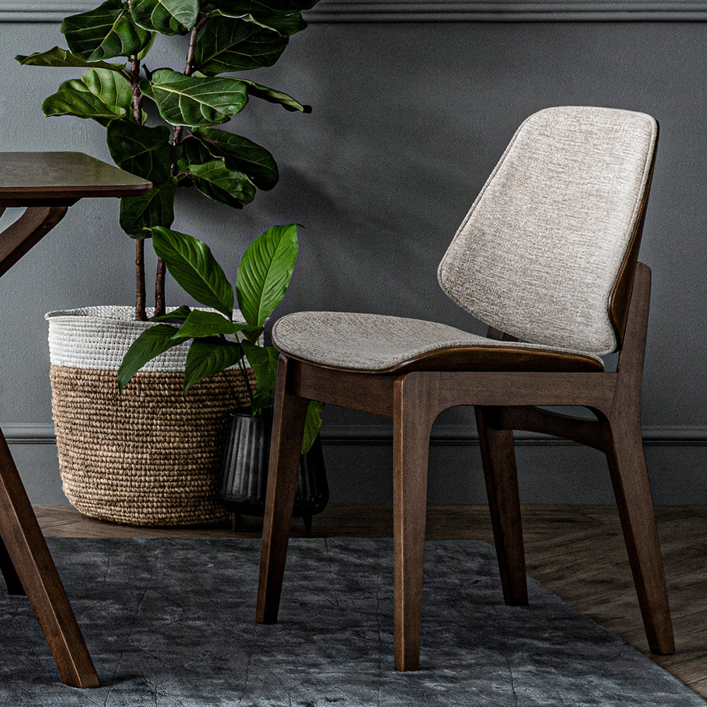 ERZA Modern Dining Chair - Solid Walnut Wood Frame & Grey Upholstery - Comfortable Kitchen, Dining Room, or Breakfast Nook Seating