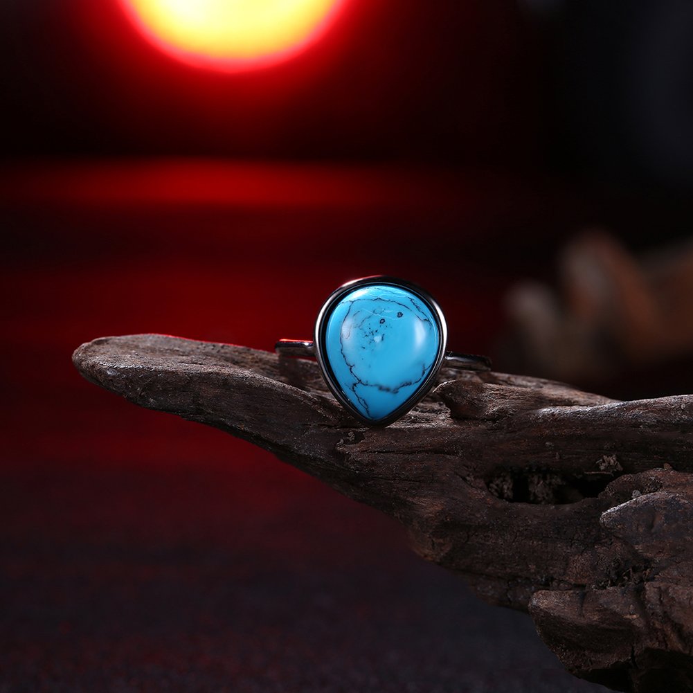 Platinum Plated Black Gun Halo Plain Ring for Women with Kallaite Stone - Blue B501 | Elegant Jewelry Gift for Birthday, Anniversary & Special Occasions