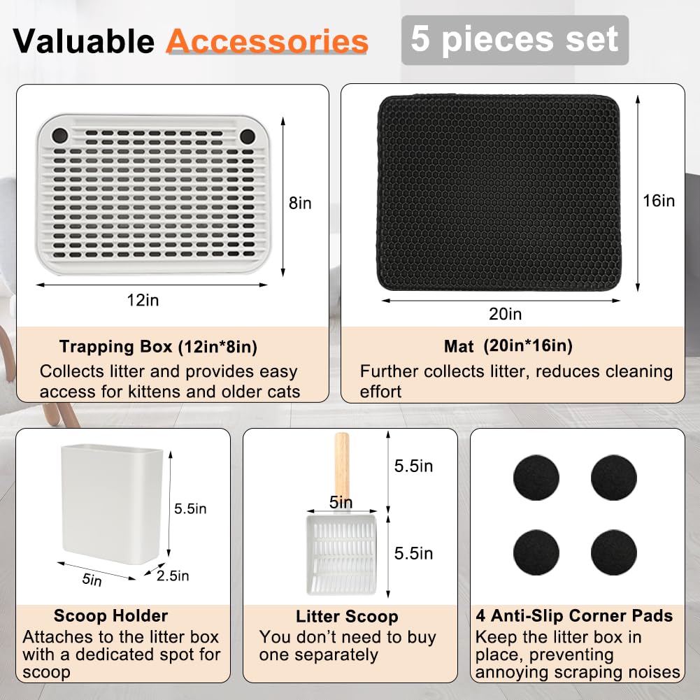 Extra Large Stainless Steel Cat Litter Box - XL High Sided Design with Odor Control, Easy to Clean, Includes Litter Scoop & Mat - Perfect for Large Cats & Multi-Cat Households