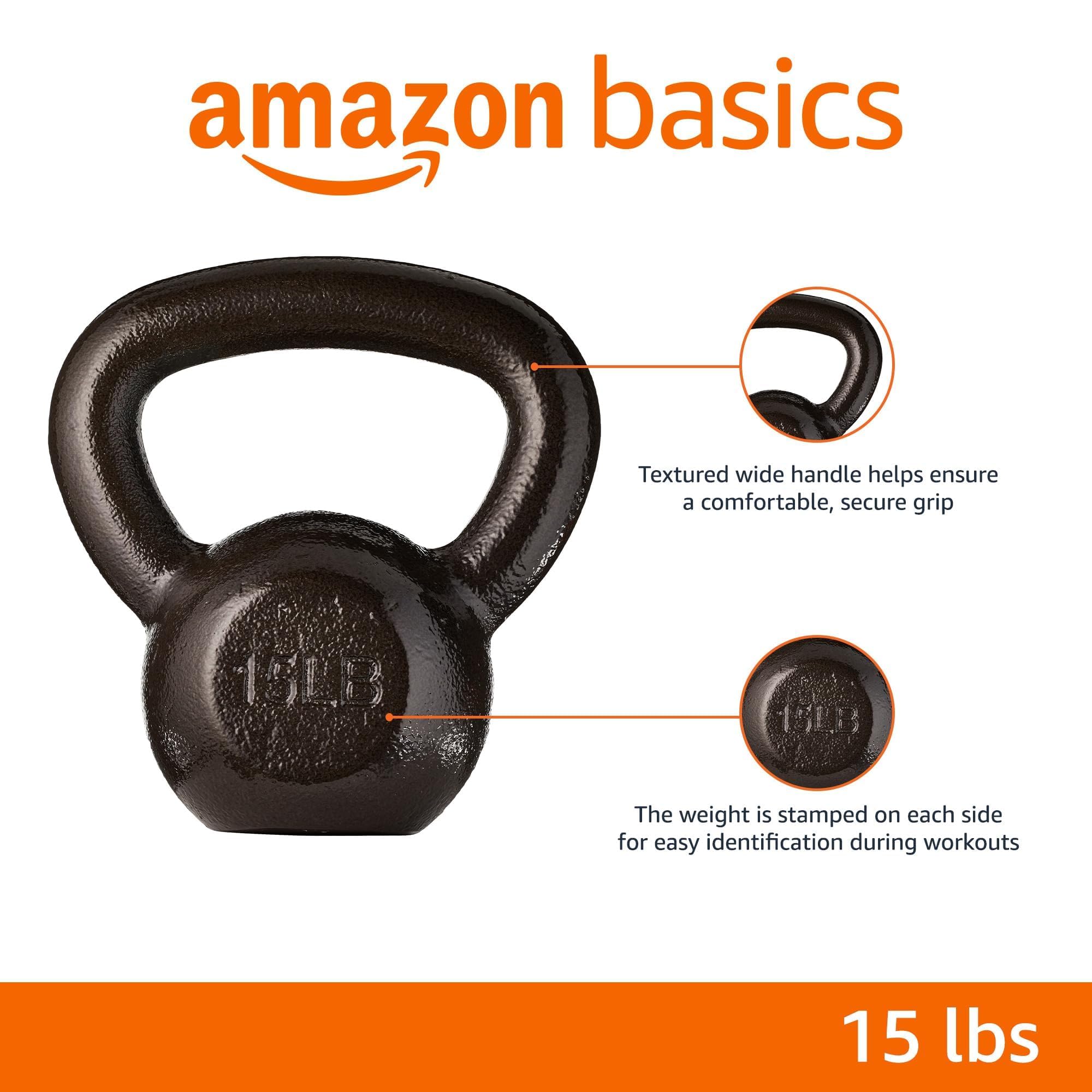 Amazon Basics Cast Iron Kettlebell - 5-50 lbs Weight Options for Home Gym, Strength Training & CrossFit Workouts | Durable Iron Construction for Fitness Enthusiasts & Beginners