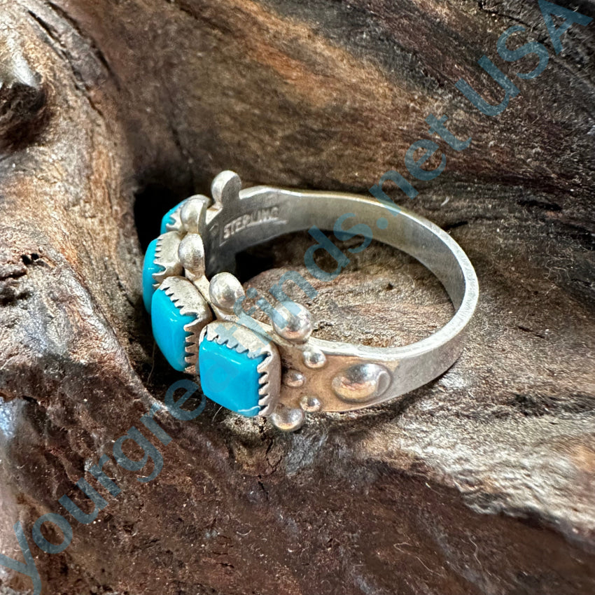 Vintage Indian Trading Post Row Ring with Square Stones - Sterling Silver Size 7 - Perfect for Boho Fashion & Native American Jewelry Lovers
