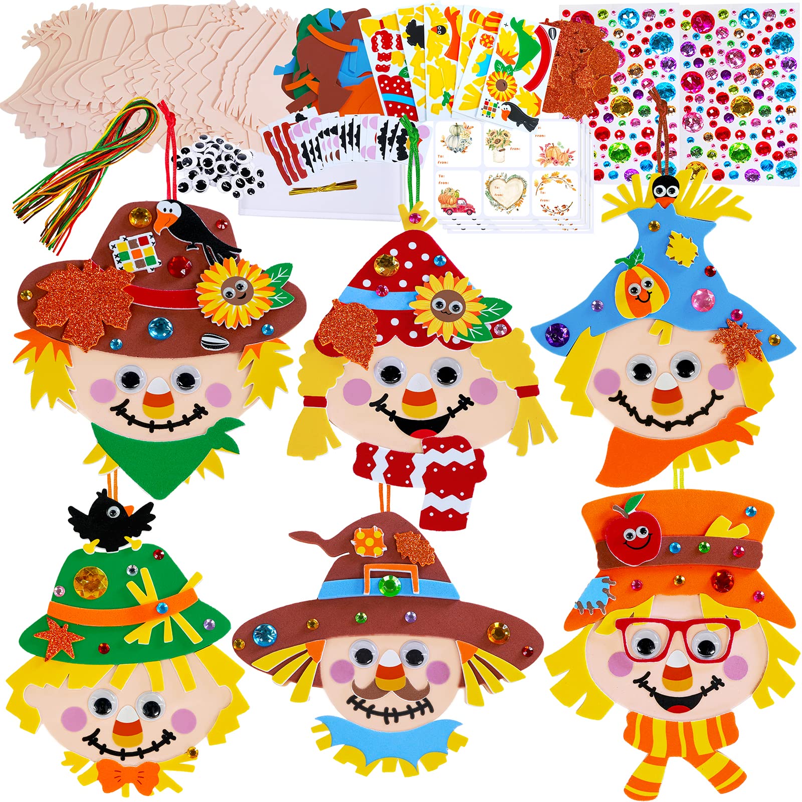 Winlyn 24 Sets Fall Craft Kits - Autumn Scarecrow & Pumpkin Foam Stickers for Kids - DIY Harvest Arts & Crafts for Classroom Activities, Holiday Party Favors - Perfect for Thanksgiving Decor & Seasonal DIY Projects