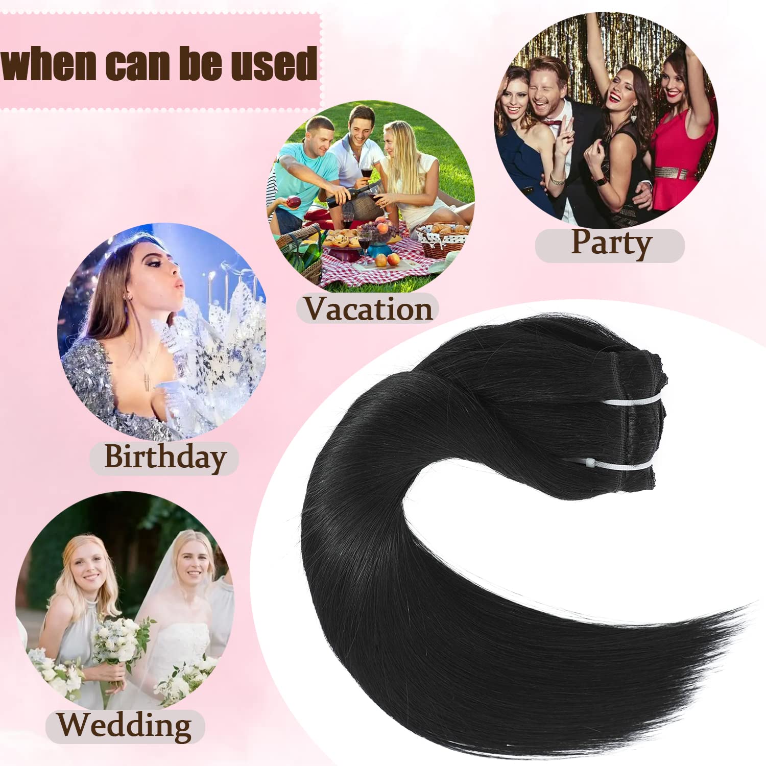 Jet Black Clip in Human Hair Extensions 20 Inch - 8pcs 120g Silky Straight Natural Hair - Real Human Hair for Styling & Volume - Perfect for Parties, Weddings & Daily Wear (#1)