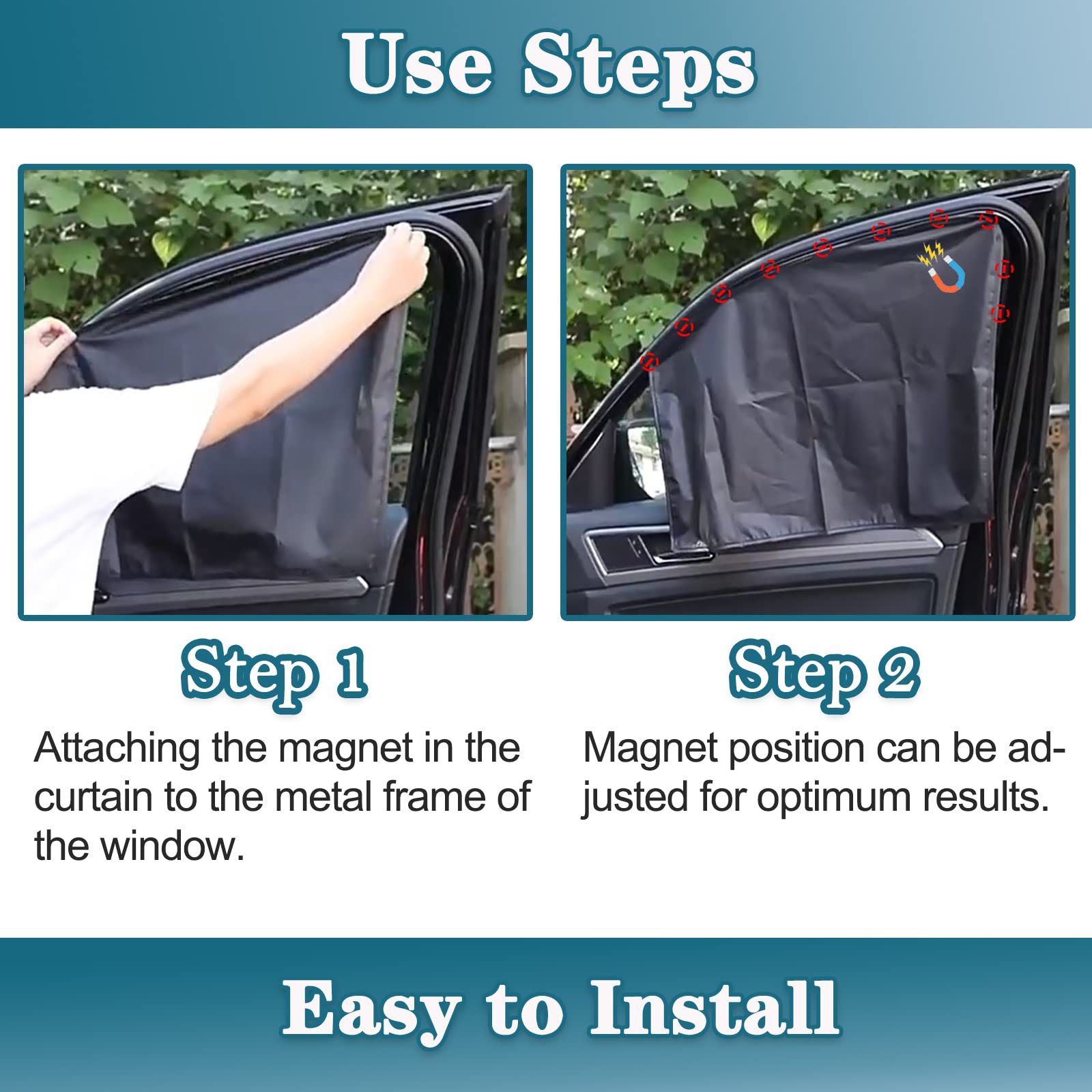 Universal Magnetic Car Side Window Sun Shades - 4pcs Blackout Curtains for Baby Privacy & UV Protection | Perfect for Sleeping, Camping & Road Trips