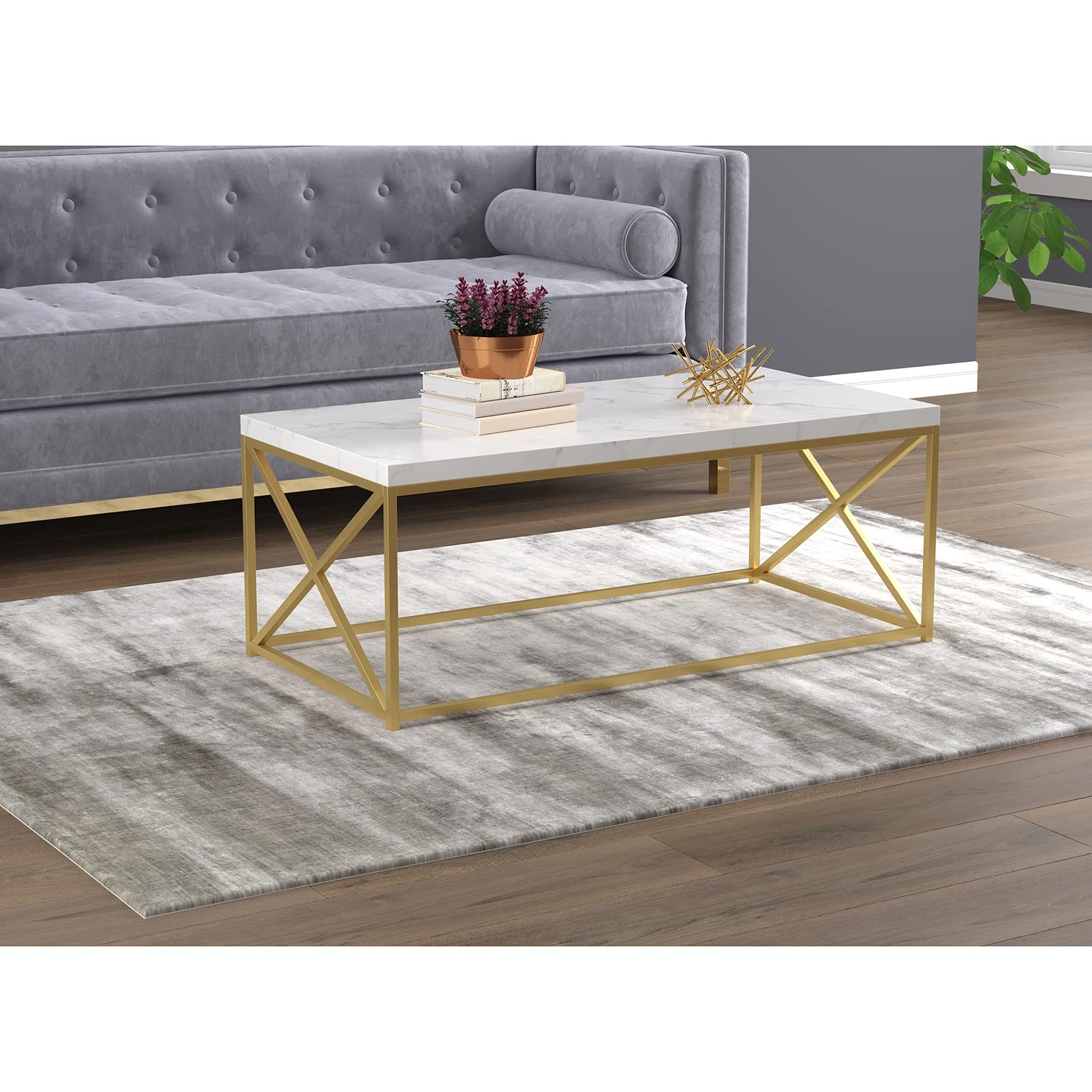 Safdie & Co. Modern Marble Coffee Table - Luxury Living Room Furniture for Home Decor & Interior Design | Perfect for Small Spaces, Apartments & Office Reception Areas