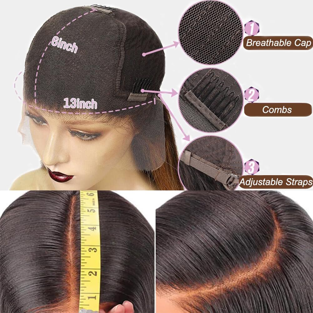 13x6 Yaki Straight Lace Front Wig - Ombre Brown Kinky Straight Short Bob Human Hair Wig for Women | Brazilian Virgin Yaki Human Hair | Blunt Cut Bob with Pre-Plucked Baby Hair (12 Inch) | Perfect for Daily Wear, Cosplay & Special Occasions