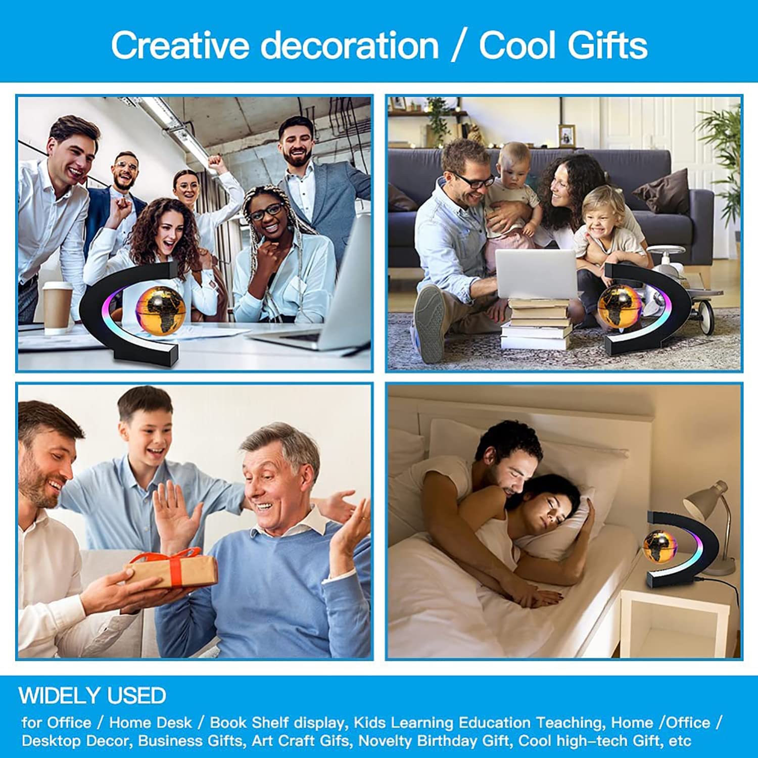 Magnetic Levitation Floating Globe with LED Light - Cool Office Desk Decor for Men, Women, Kids & Gifts - Perfect for Home, Office, Christmas & Birthday Presents - Educational Science Toy & Unique Home Décor