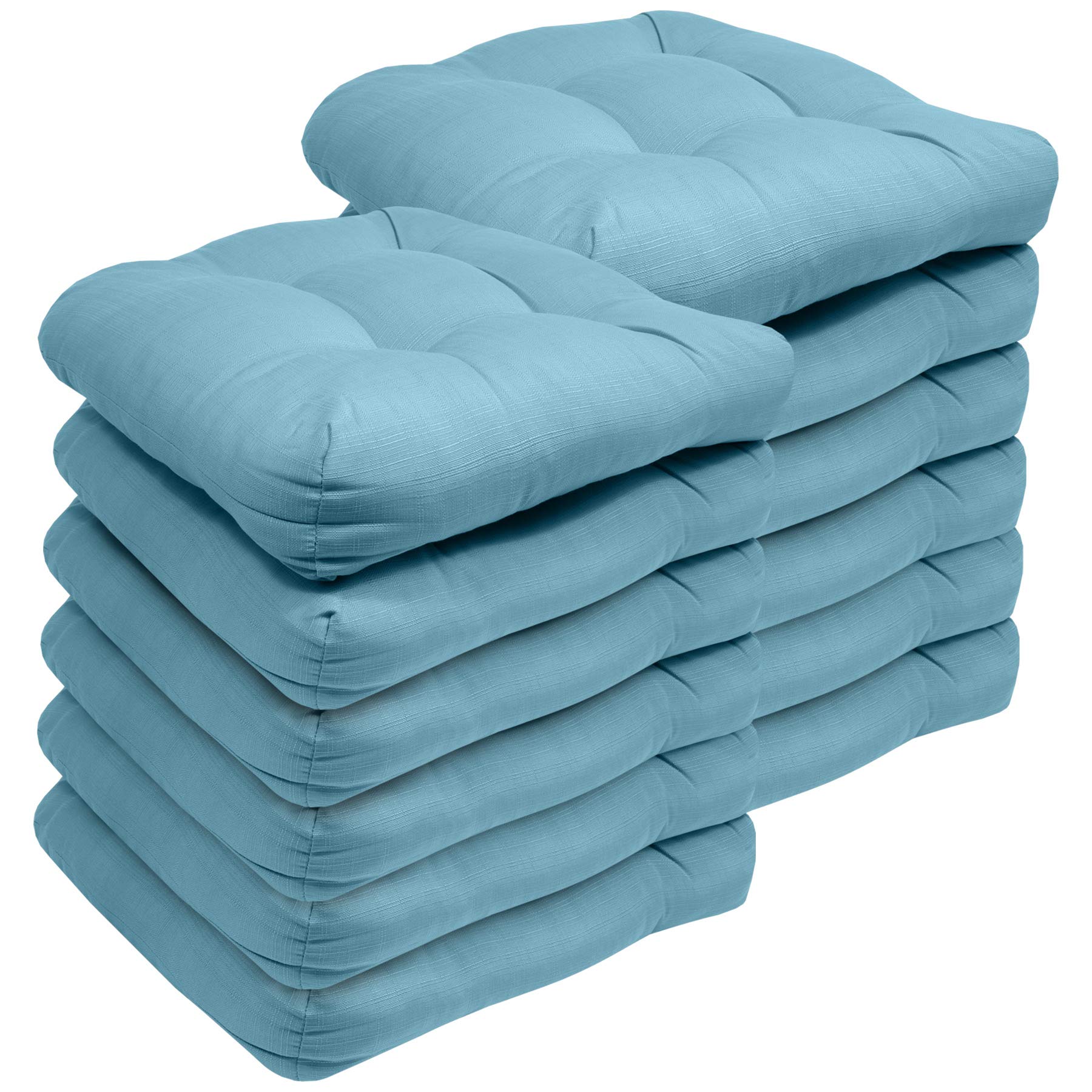 Premium Outdoor Chair Cushions 19x19 Inch - Thick Tufted Seat Pads with Comfortable Fiber Fill - Sweet Home Collection (12-Pack, Teal) - Perfect for Patio Furniture, Garden Chairs, and Poolside Lounging