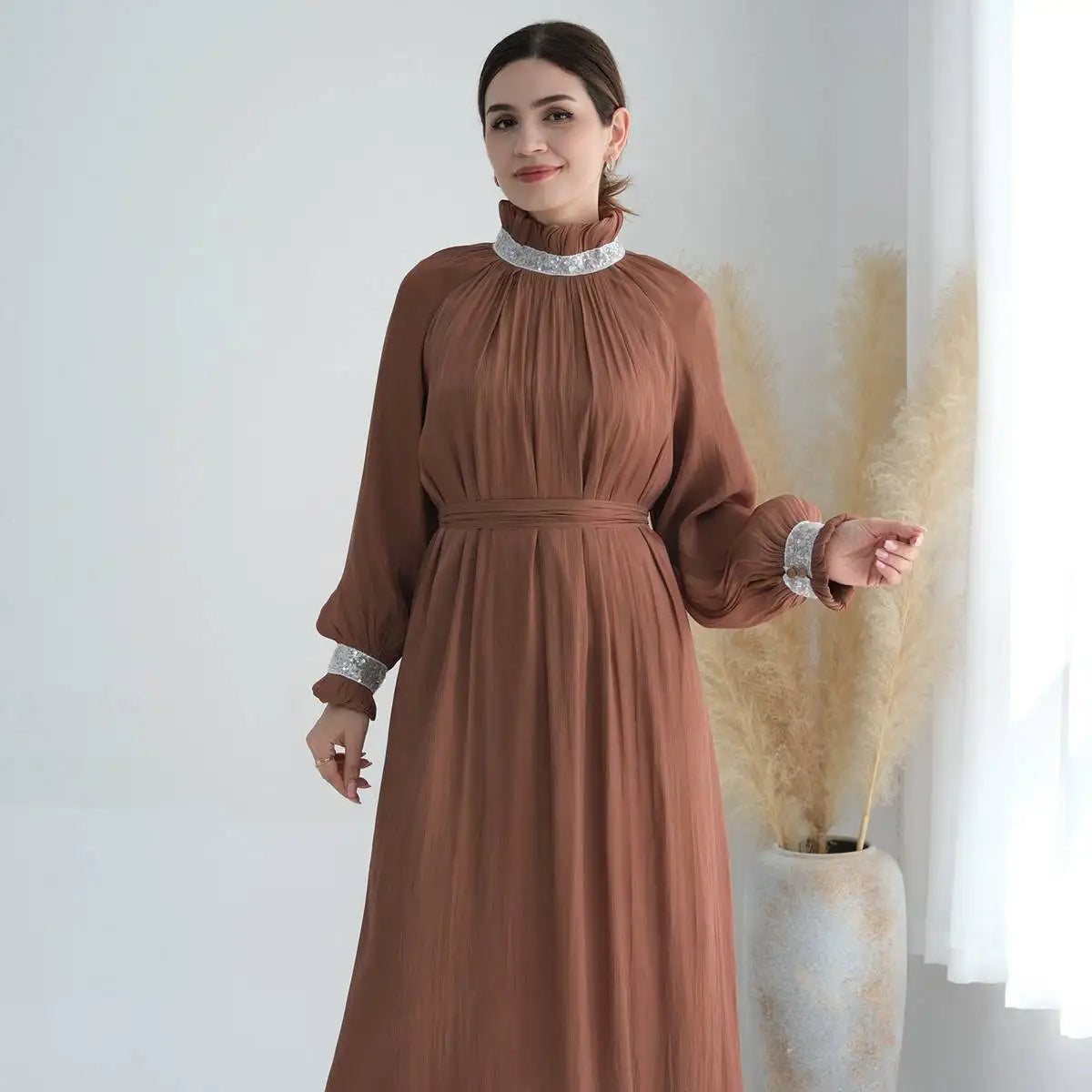 Elegant Shiny Bright Abaya Dress for Muslim Women - Perfect for Prayer, Eid, and Special Occasions