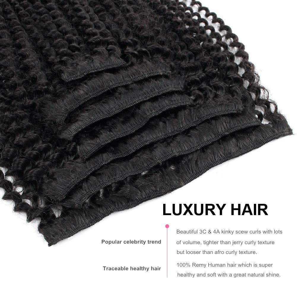 ABH AMAZINGBEAUTY 18 Inch Kinky Curly Clip-in Hair Extensions - 3C/4A Double Wefts 120g Real Remy Human Hair for African American Women | Jet Black (#1) | Perfect for Protective Styles, Weddings & Everyday Glam