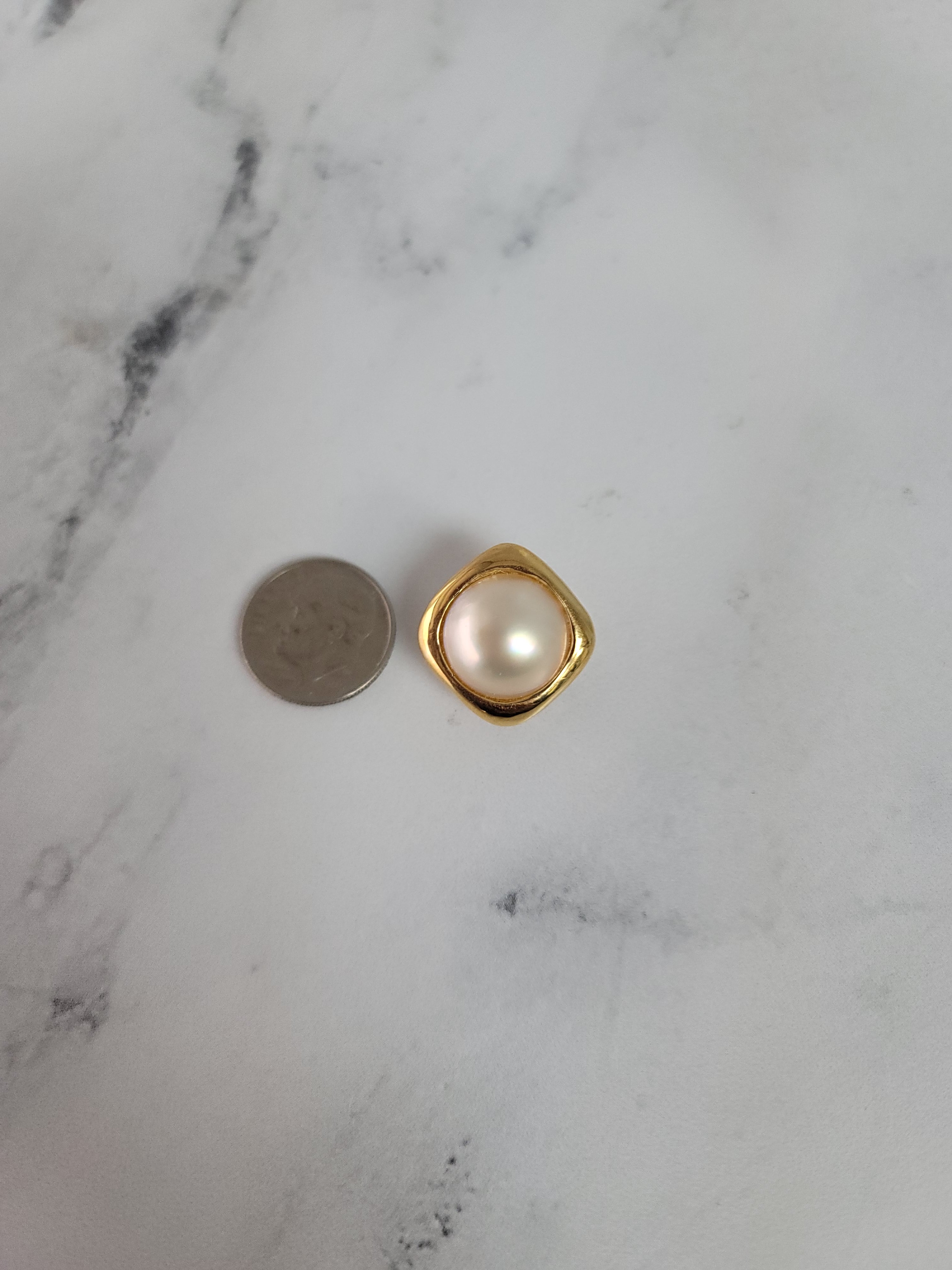 Round Mabe Pearl Earrings with Square Bezel - Elegant Pearl Jewelry for Women | Perfect for Weddings, Parties & Special Occasions