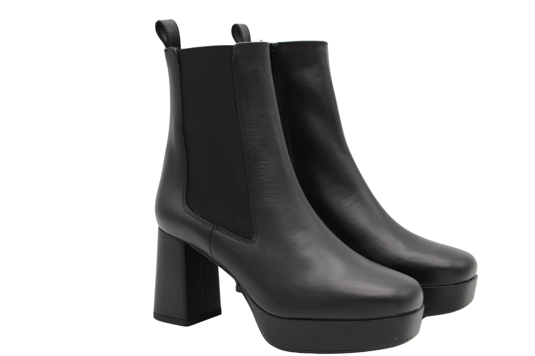 UNISA MARLOW Black Leather Platform Ankle Boots with Block Heel for Women - Stylish & Comfortable Chunky Heel Booties for Fall Winter Fashion, Office, Dating & Night Out